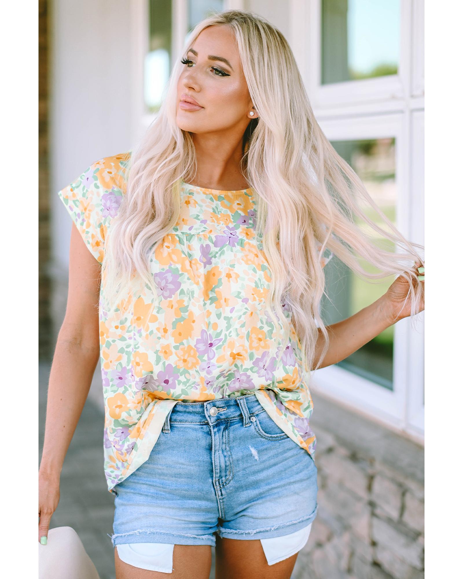 V539-AZEXDC25121101-7-XL-202508261920-00 Azura Exchange Print Keyhole Back Short Sleeve Babydoll Blouse - XL - Image 1