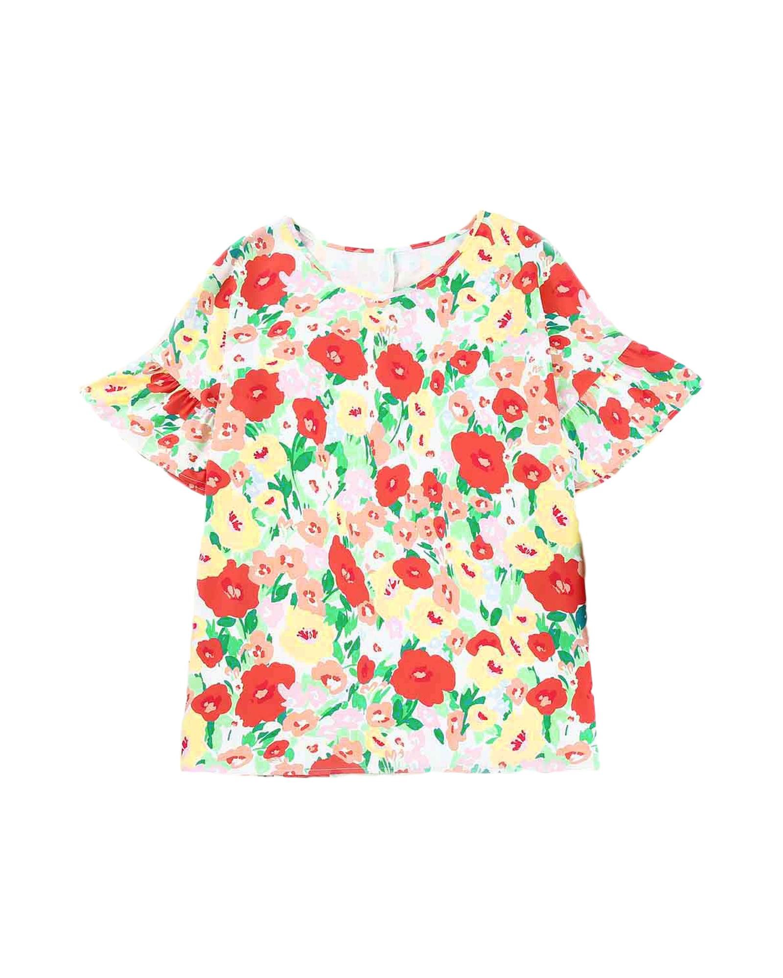 V539-AZEXDC25121193-3-L-202508262220-00 Azura Exchange Ruffled V Neck Floral Print Blouse - L - Image 1