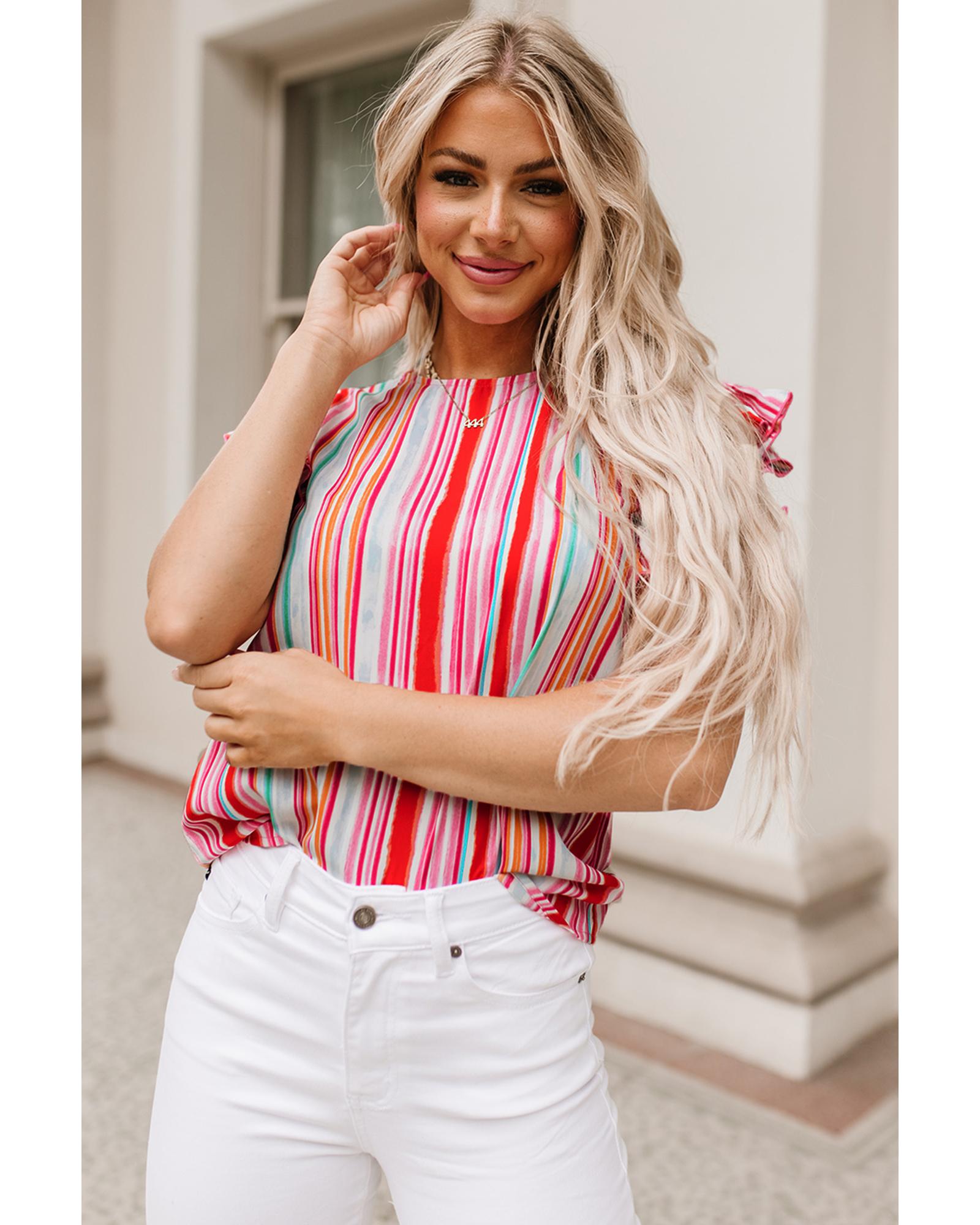 V539-AZEXDC25121270-19-L-202508260435-00 Azura Exchange Abstract Print Ruffle Sleeve Blouse - L - Image 1