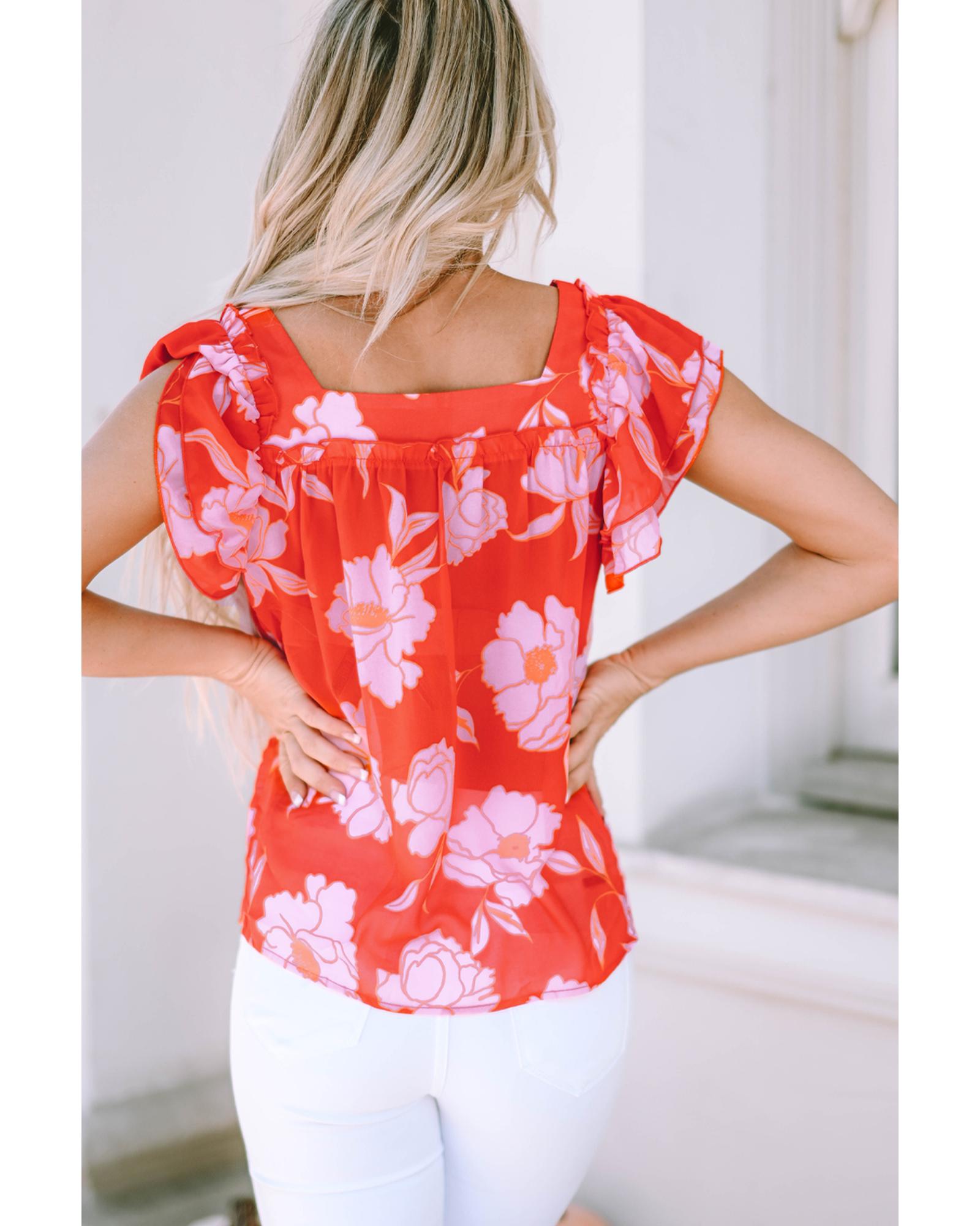 V539-AZEXDC25121287-3-XL-202508261445-00 Azura Exchange Ruffle Sleeve Floral Blouse - XL - Image 1