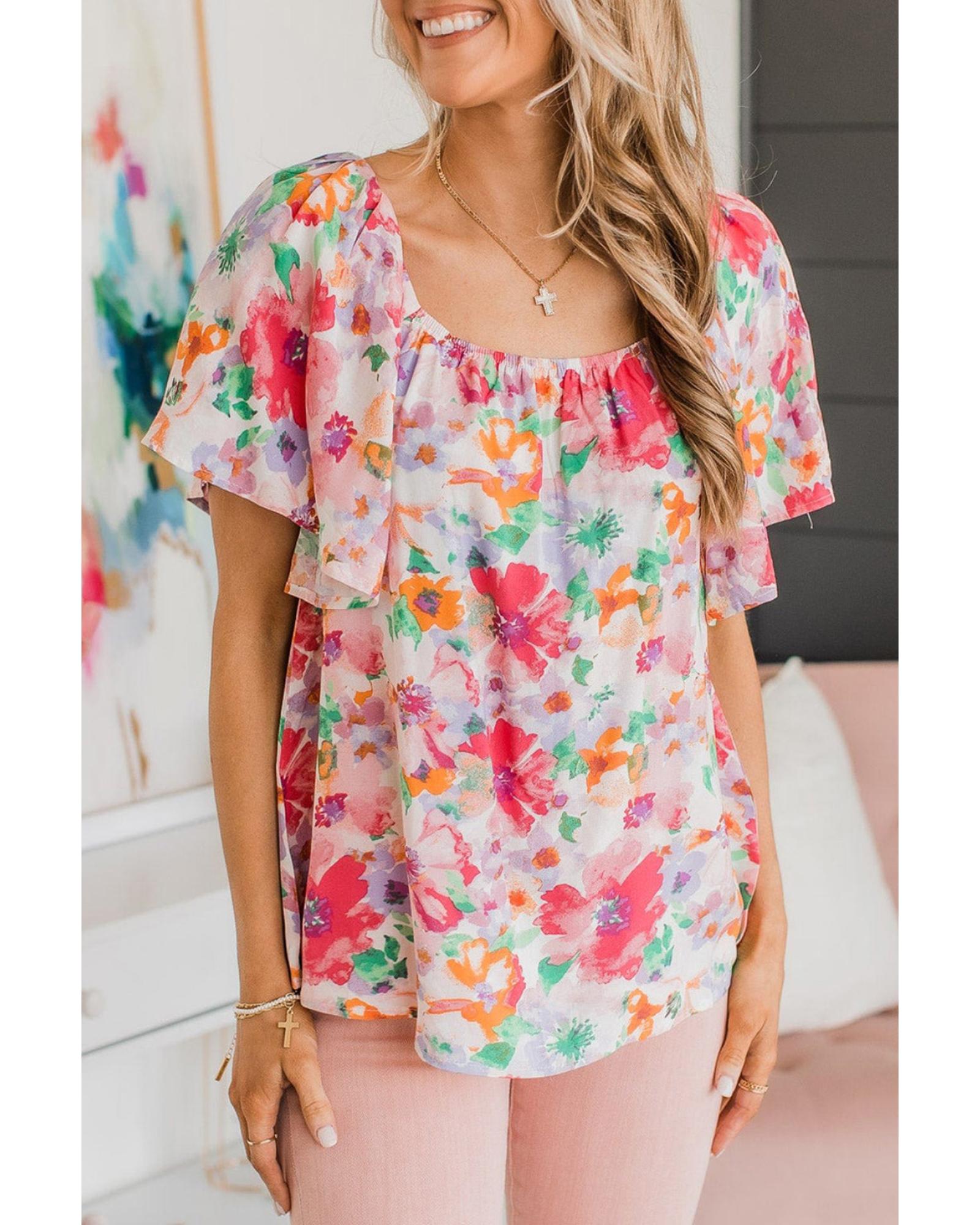 V539-AZEXDC25121318-22-XL-202508262255-00 Azura Exchange Watercolor Floral Ruffle Sleeve Blouse - XL - Image 1