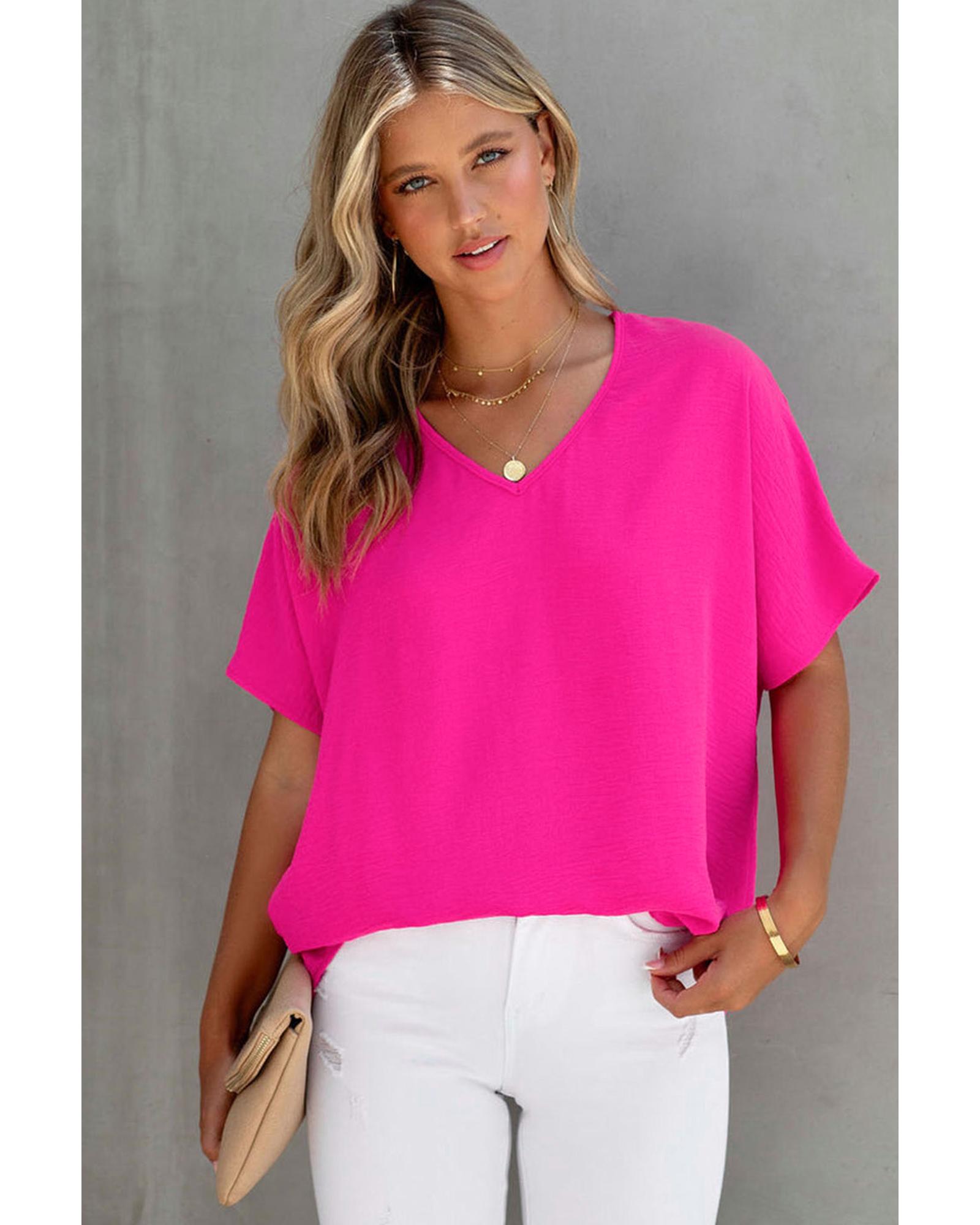 V539-AZEXDC25121479-6-S-175515-00 Azura Exchange V Neck Short Sleeve Blouse - S - Image 1