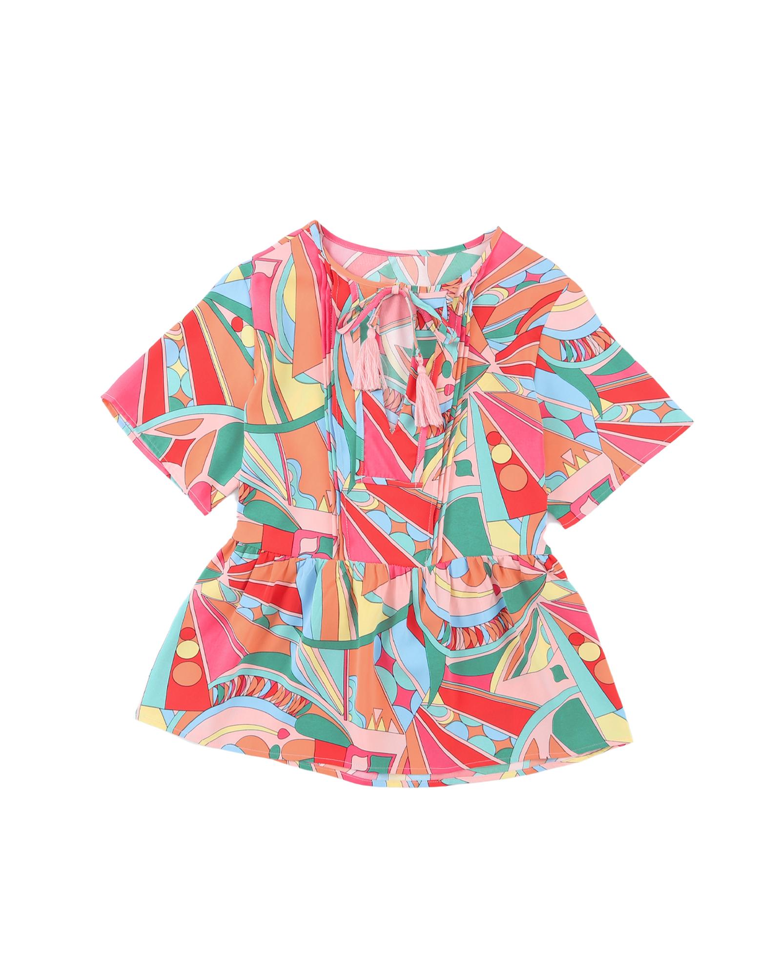 V539-AZEXDC25121488-22-M-202508251745-00 Azura Exchange Abstract Pattern Split V Neck Flowy Blouse - M - Image 1
