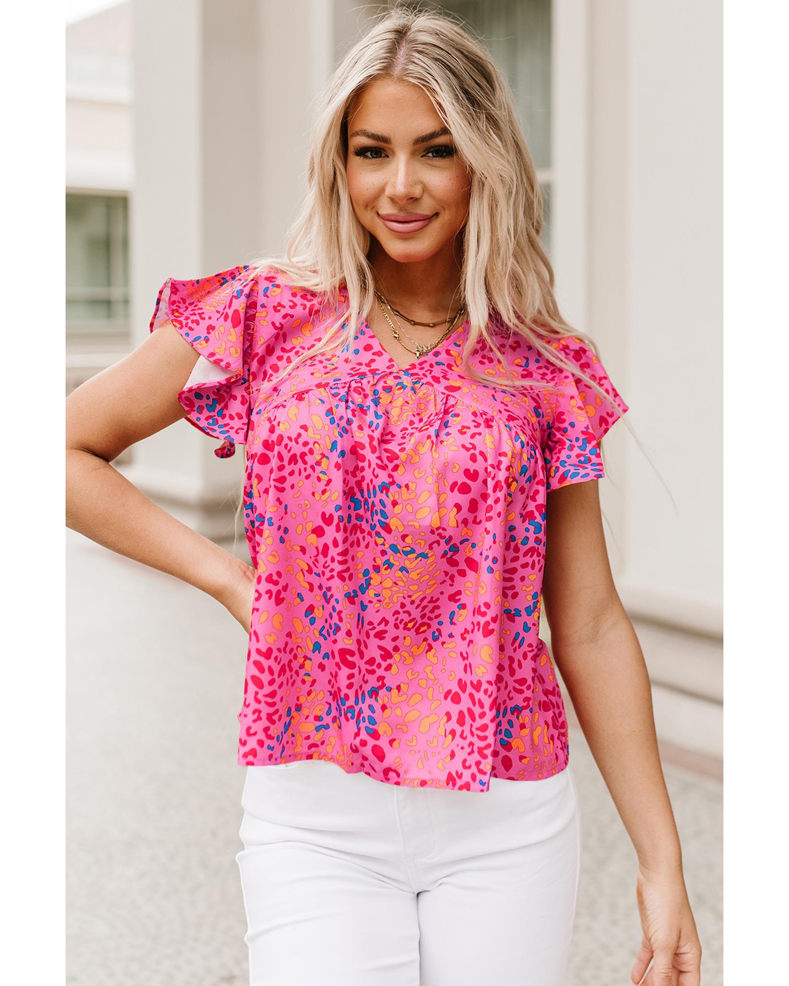 V539-AZEXDC25121655-3-M-202508262140-00 Azura Exchange Leopard Print Flutter Sleeve Blouse - M - Image 1