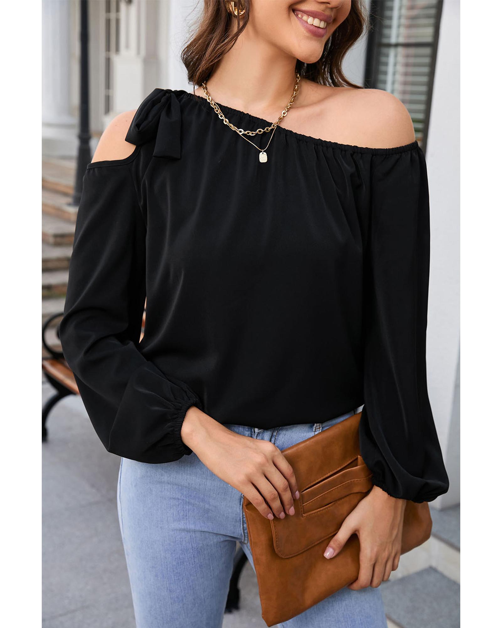V539-AZEXDC25121659-2-XL-202508260245-00 Azura Exchange Asymmetric Off Shoulder Blouse - XL - Image 1