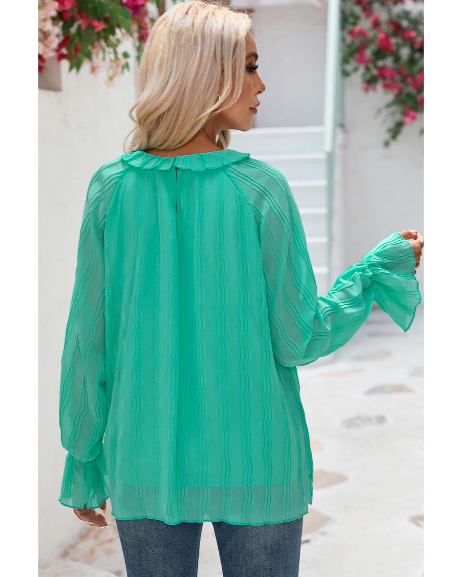 V539-AZEXDC25121763-9-XL-202508261510-00 Azura Exchange Pleated Flared Cuff Long Sleeve Blouse - XL - Image 1