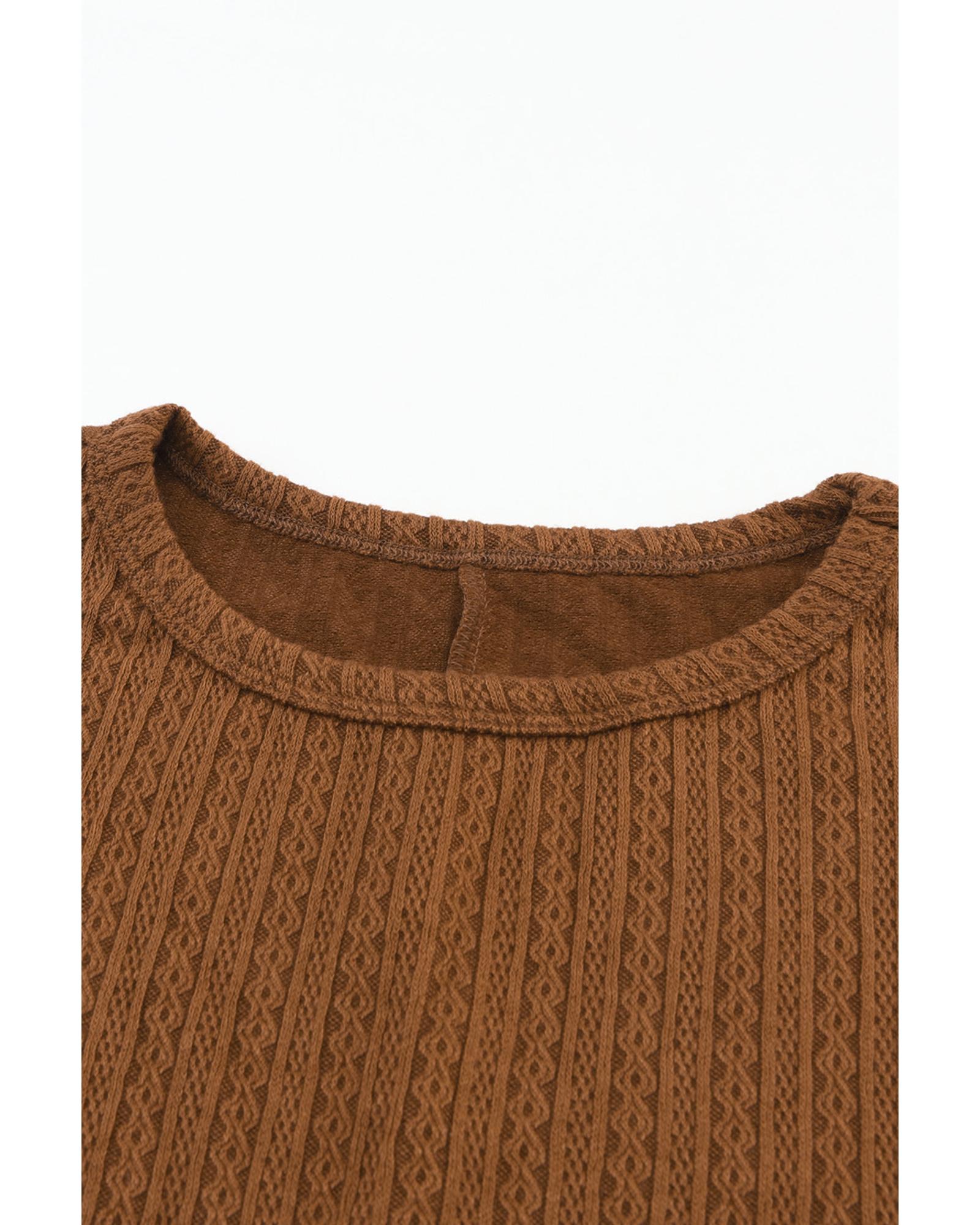 V539-AZEXDC25121897-14-S-202506112321-00 Orange Faux Knit Jacquard Puffy Long Sleeve Top - S - Image 1