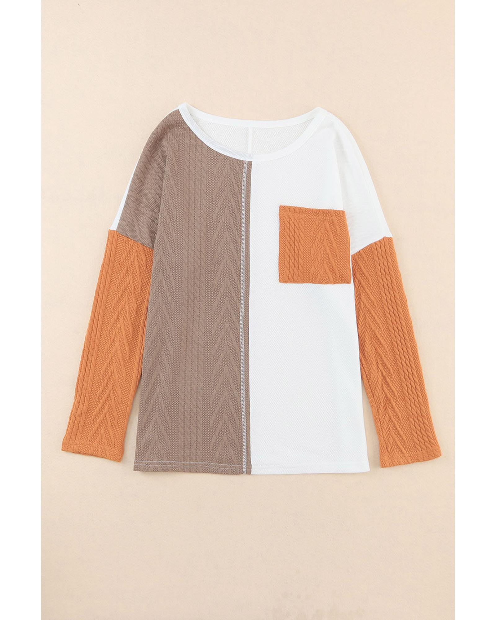 Azura Exchange Textured Knit Top with Colorblock Chest Pocket - L