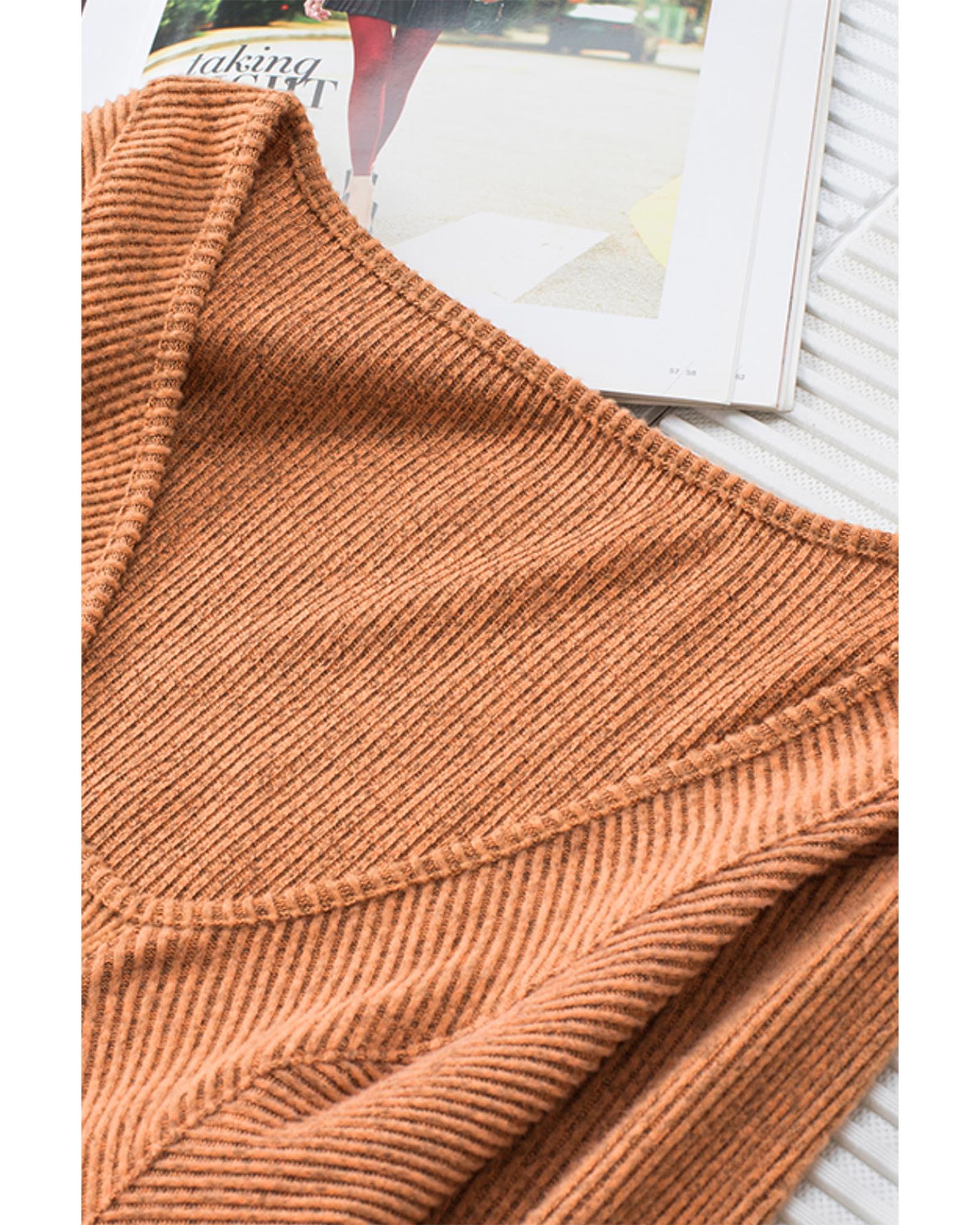 V539-AZEXDC25122007-17-M-202509010255-00 Azura Exchange U Neck Textured Long Sleeve Top - M - Image 1