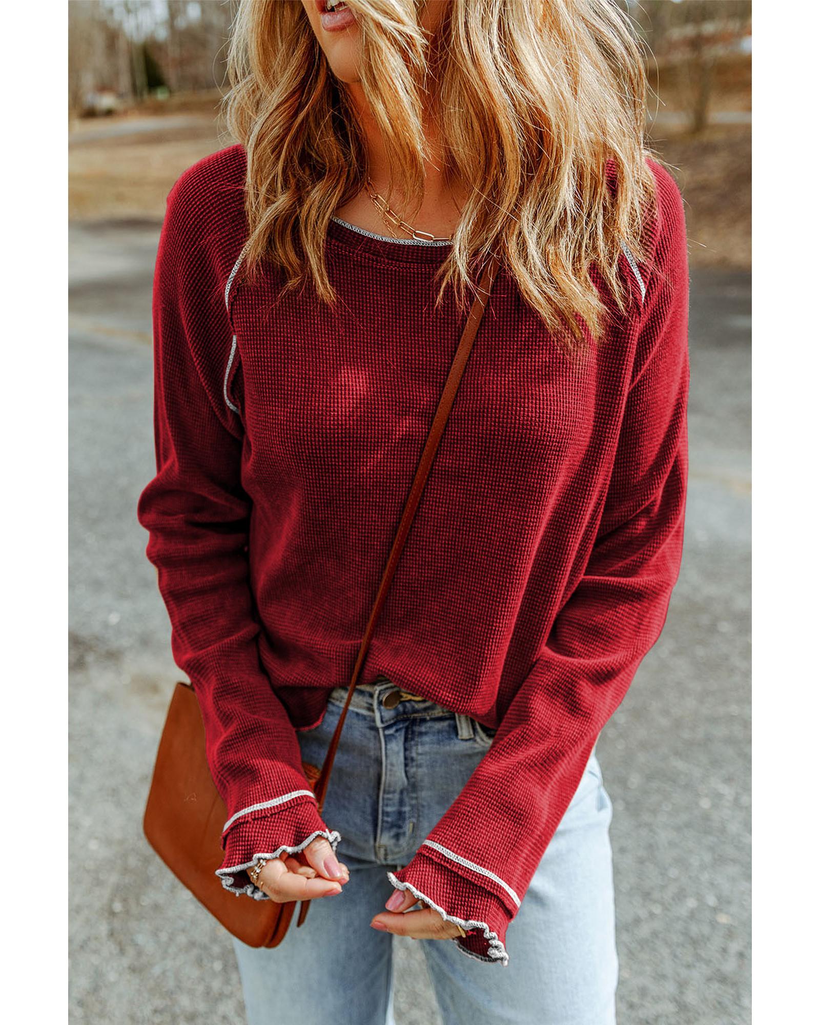 V539-AZEXDC25122025-3-M-202509010250-00 Azura Exchange Textured Round Neck Long Sleeve Top - M - Image 1