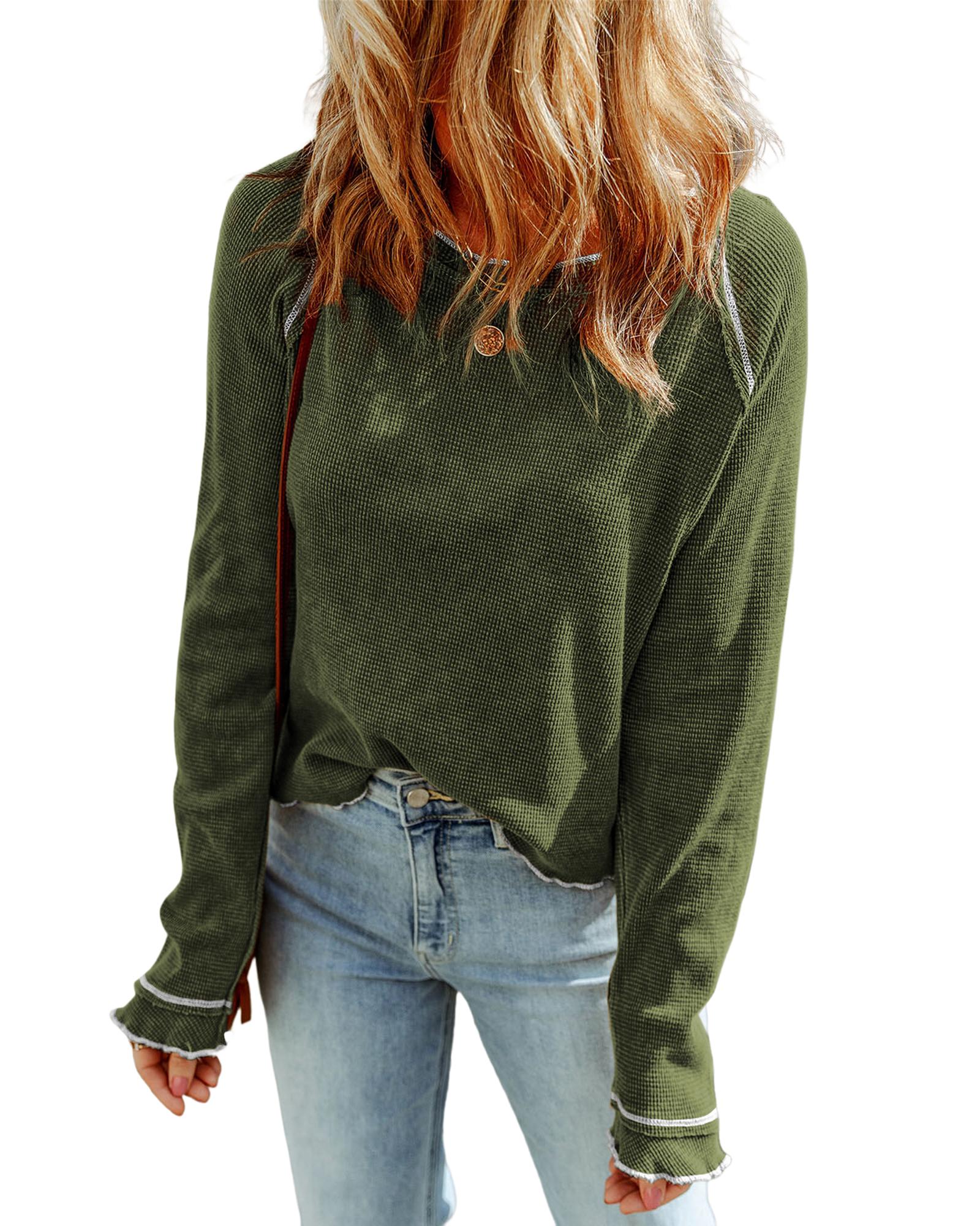 Green Textured Round Neck Long Sleeve Top - XL
