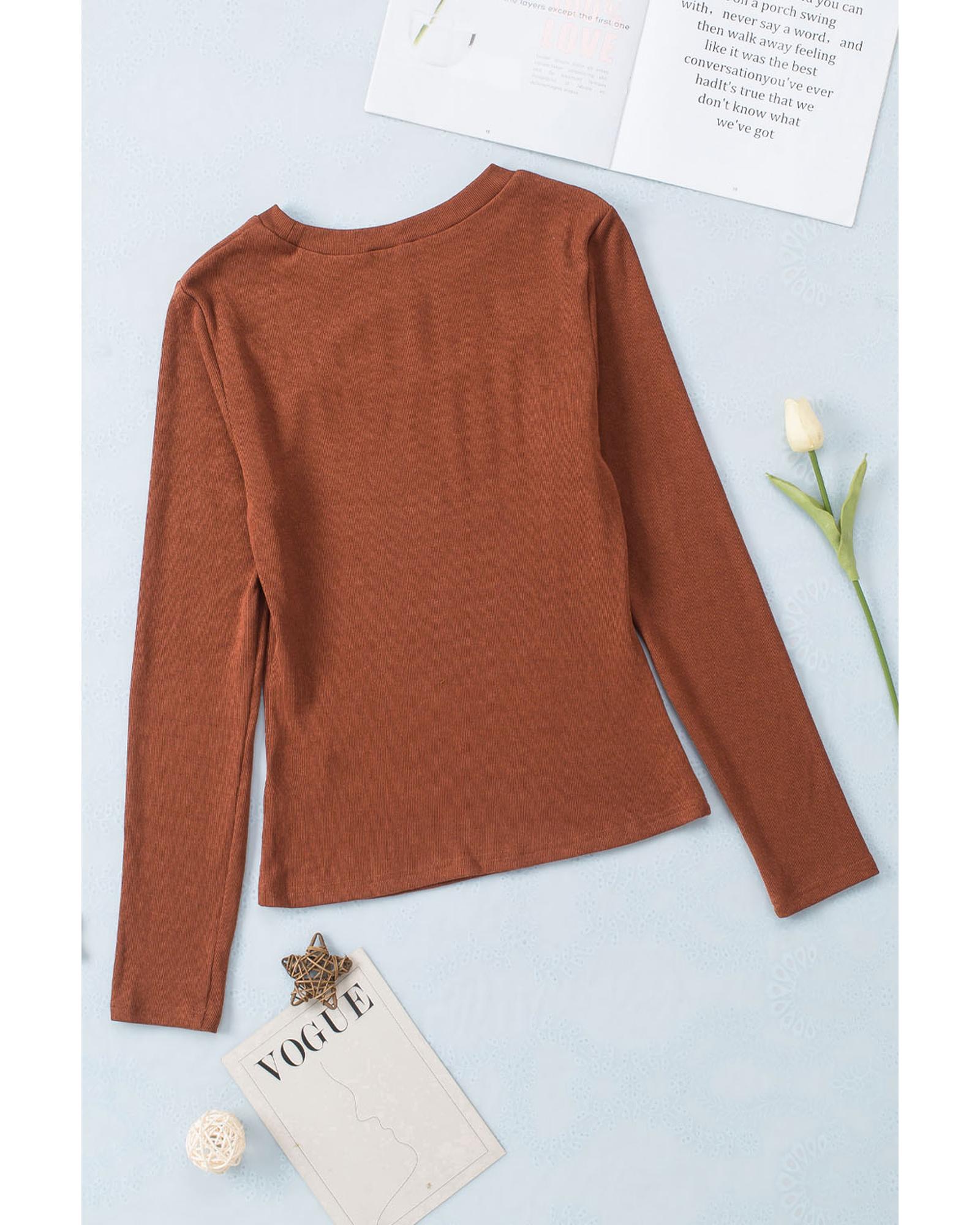 V539-AZEXDC25122044-17-S-202508260225-00 Azura Exchange Peekaboo Ribbed Long Sleeve Top - S - Image 1