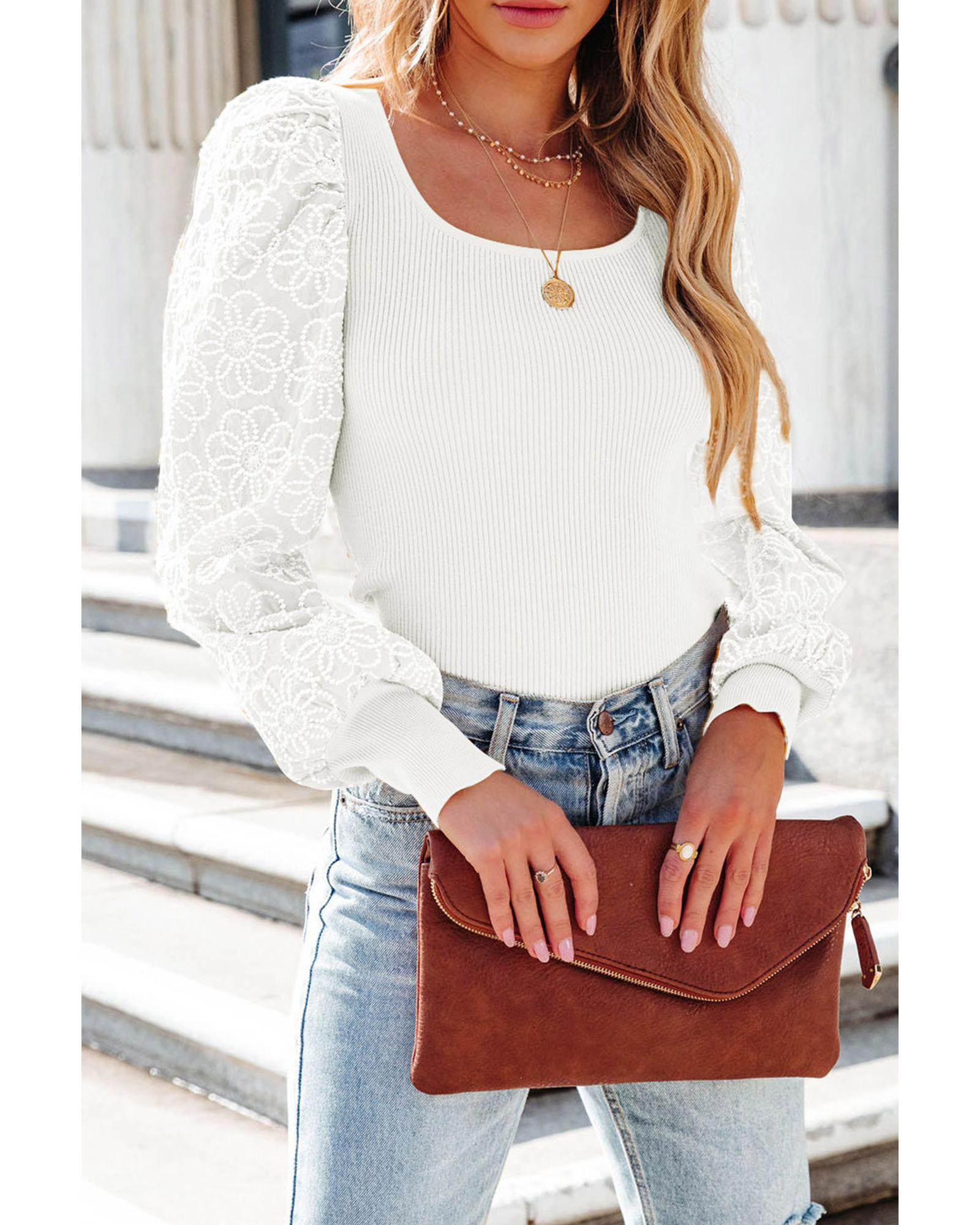 V539-AZEXDC25122096-1-L-202508291055-00 Azura Exchange Ribbed Knit Puff Sleeve Top - L - Image 1