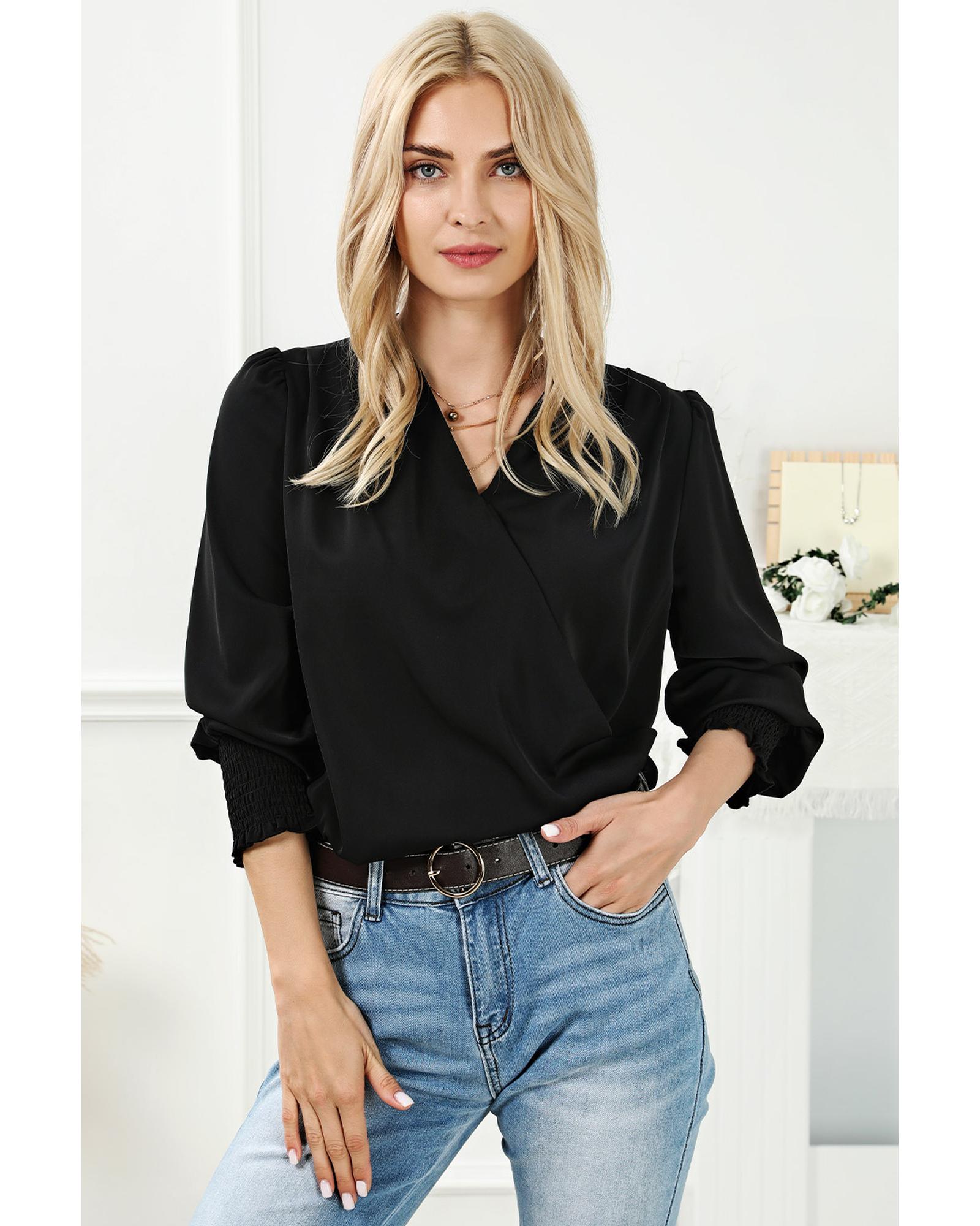 V539-AZEXDC25122293-2-M-202508260415-00 Azura Exchange Elegant Surplice Neck Draped Blouse - M - Image 1