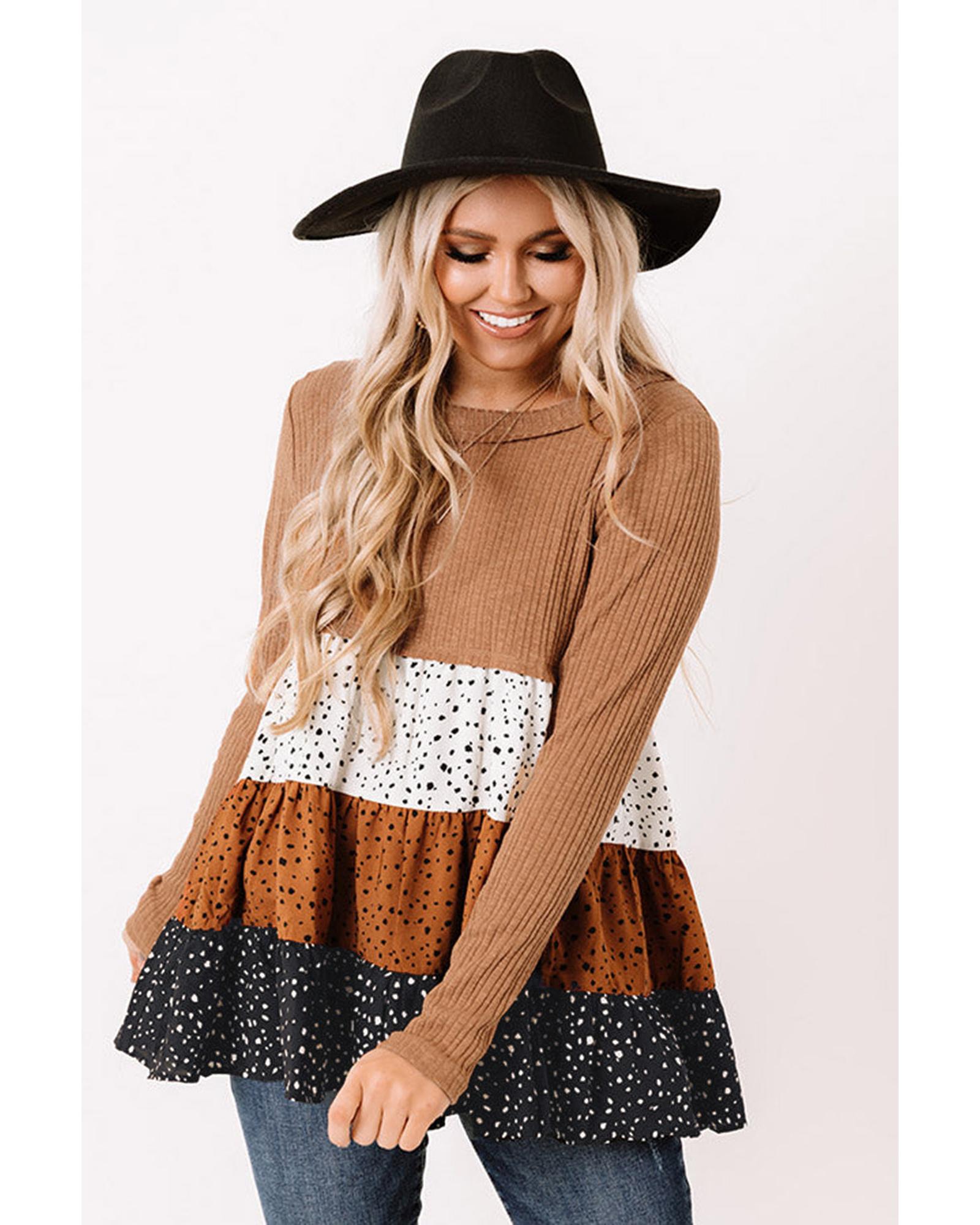 V539-AZEXDC25122434-17-M-202508261510-00 Azura Exchange Ribbed Tiered Ruffled Flowy Top - M - Image 1