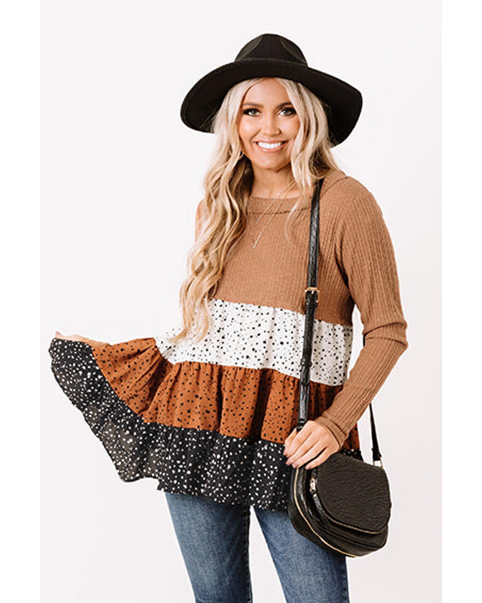 V539-AZEXDC25122434-17-XL-202508261610-00 Azura Exchange Ribbed Tiered Ruffled Flowy Top - XL - Image 1