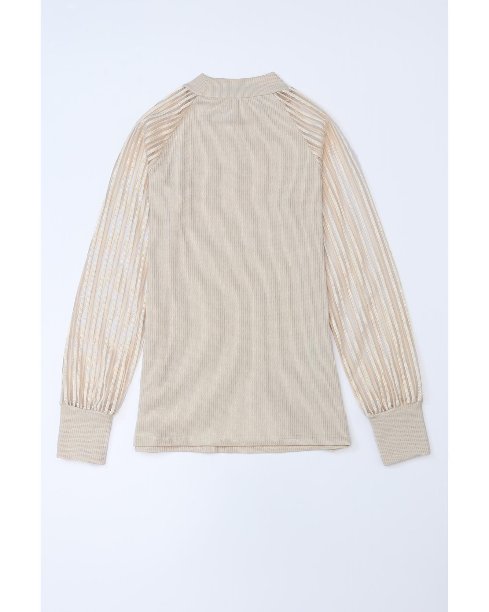 V539-AZEXDC25122519-18-2XL-202508291015-00 Azura Exchange Striped Mesh Long Sleeve Ribbed Top - 2XL - Image 1