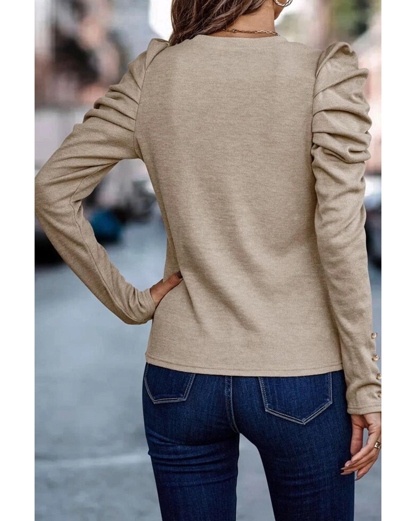 V539-AZEXDC25122571-16-L-202509010140-00 Azura Exchange Buttoned Puff Long Sleeve Sheath Top - L - Image 1