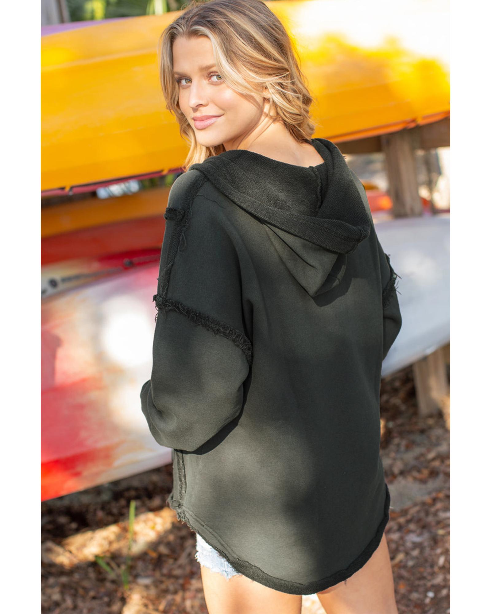Gray Exposed Seam Raw Edge Hoodie with Pockets - S