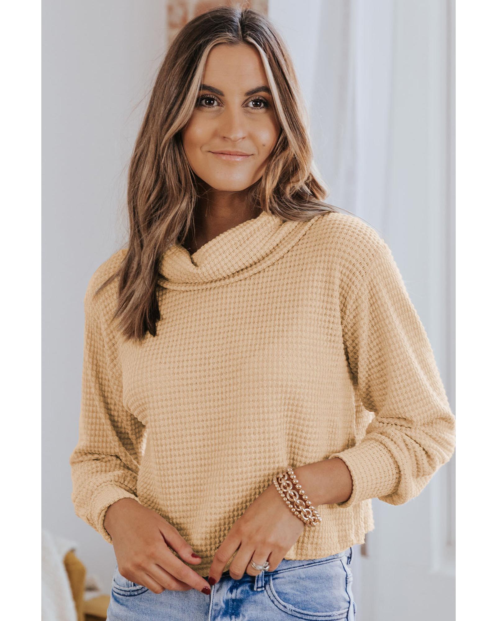 V539-AZEXDC25122640-18-M-202508291230-00 Azura Exchange Apricot Waffle Knit Turtleneck Top - M - Image 1