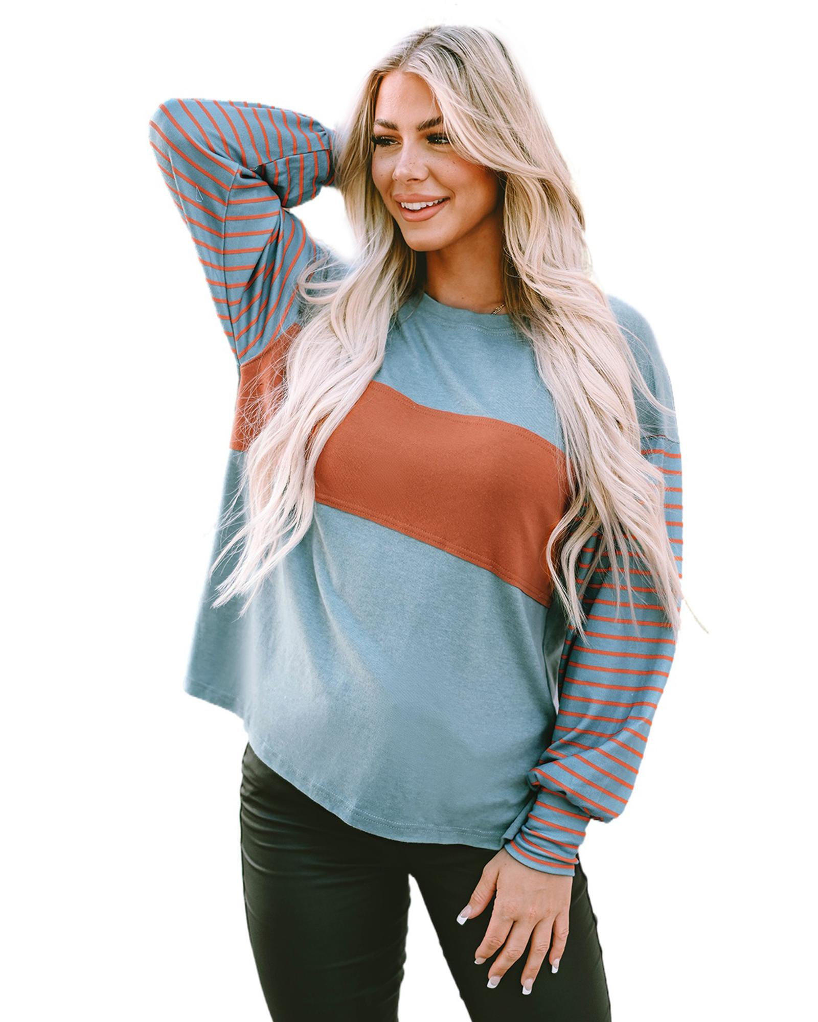 V539-AZEXDC25122727-9-S-202509010250-00 Azura Exchange Striped Bishop Sleeve Top - S - Image 1