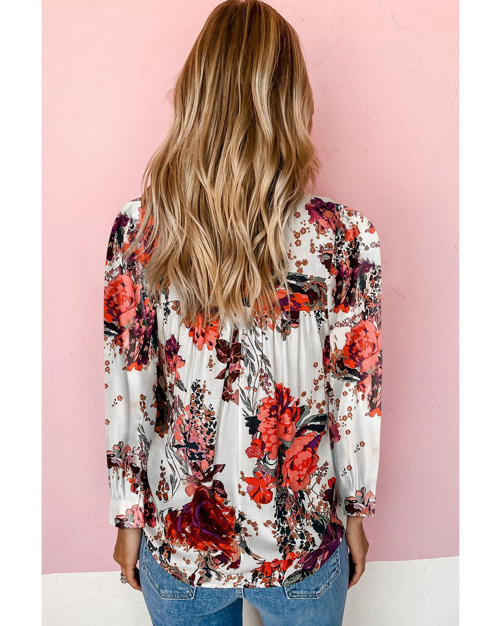 V539-AZEXDC25122754-3-L-202508291050-00 Azura Exchange Retro Floral Long Sleeve Blouse - L - Image 1
