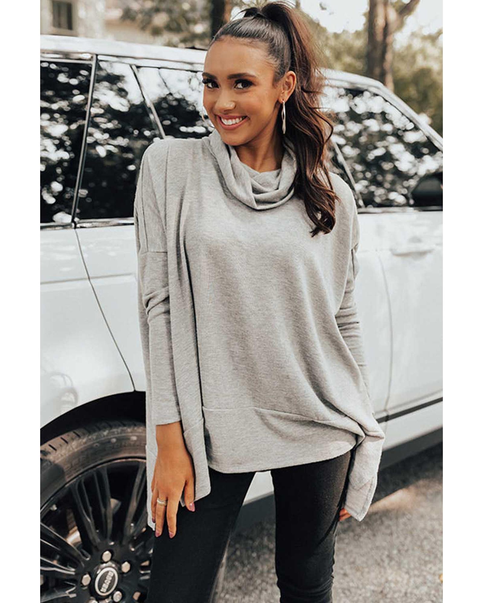 V539-AZEXDC25122840-11-XL-202508272045-00 Gray Cowl Neck Shift Tunic Top - XL - Image 1