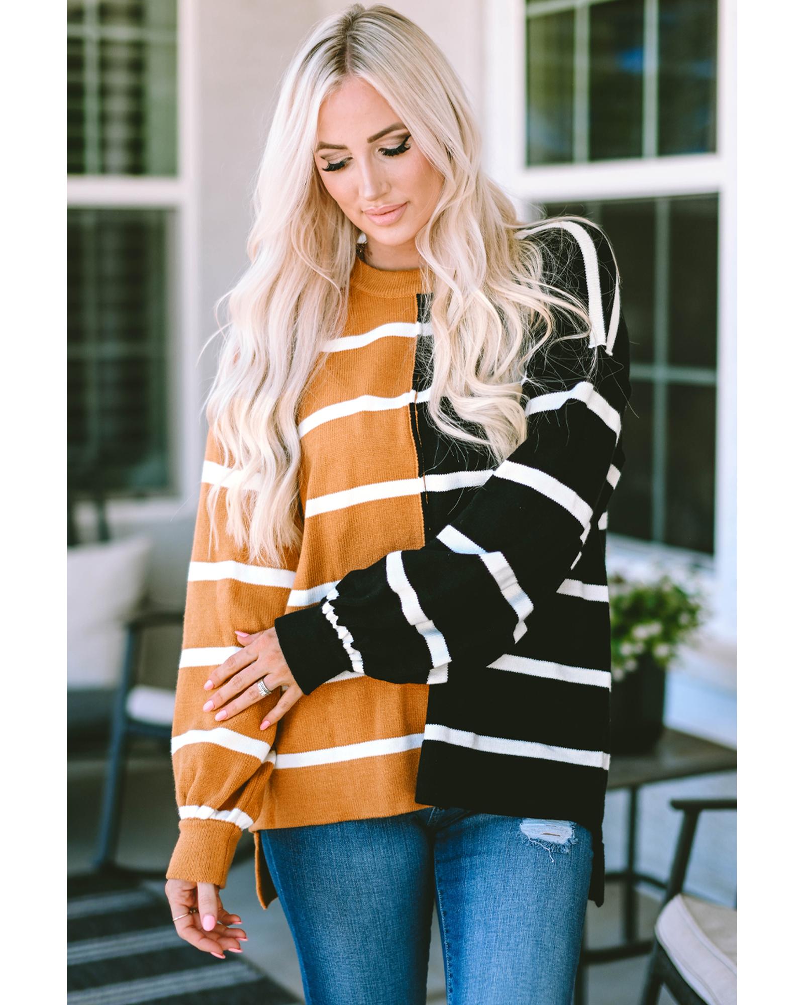 V539-AZEXDC25122898-19-M-202508271855-00 Stripe Oversized Contrast Printed Dropped Shoulder Top - M - Image 1