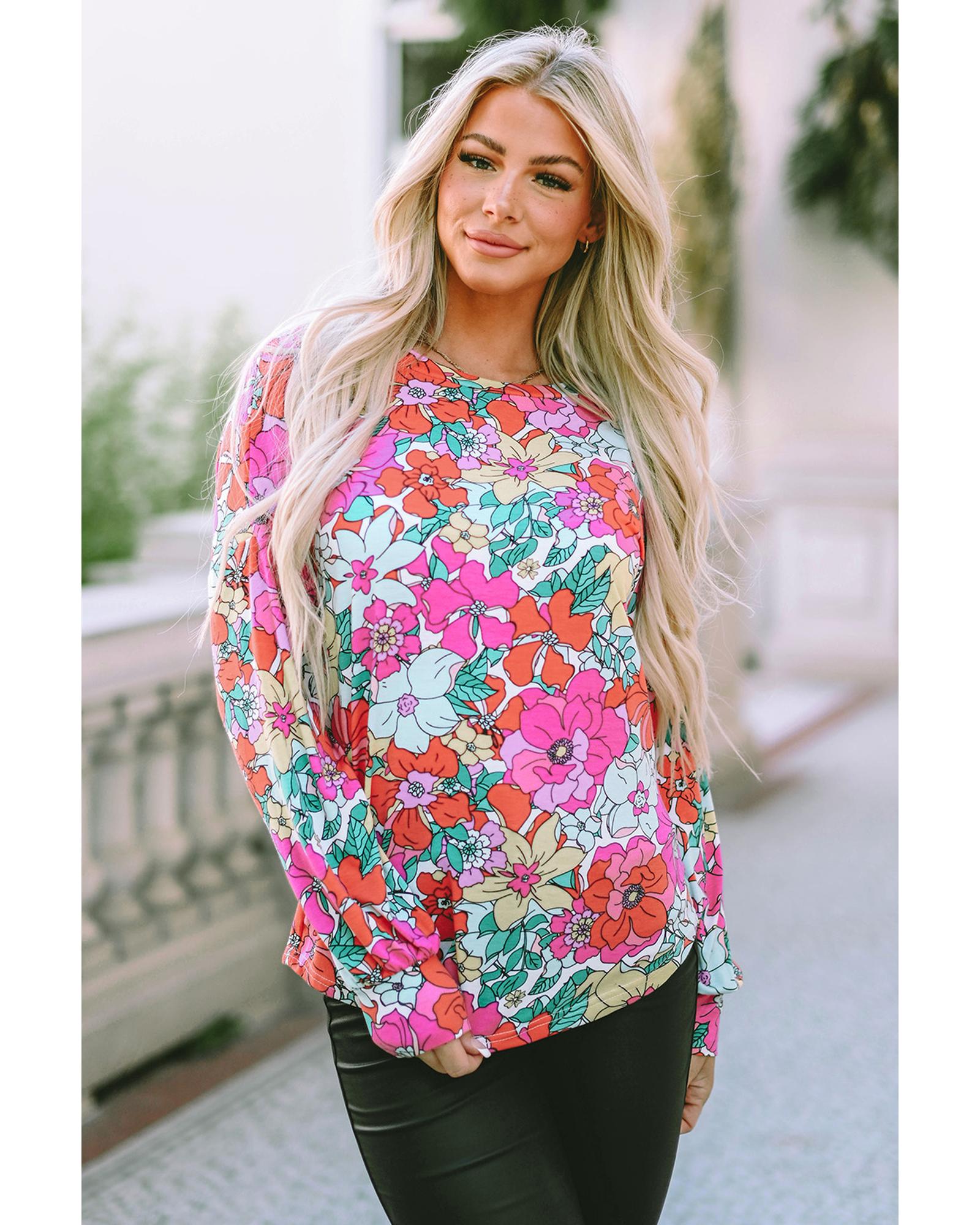 V539-AZEXDC25122934-22-XL-202508252025-00 Azura Exchange Floral Long Sleeve Top with Twisted Hollow-out Back - XL - Image 1