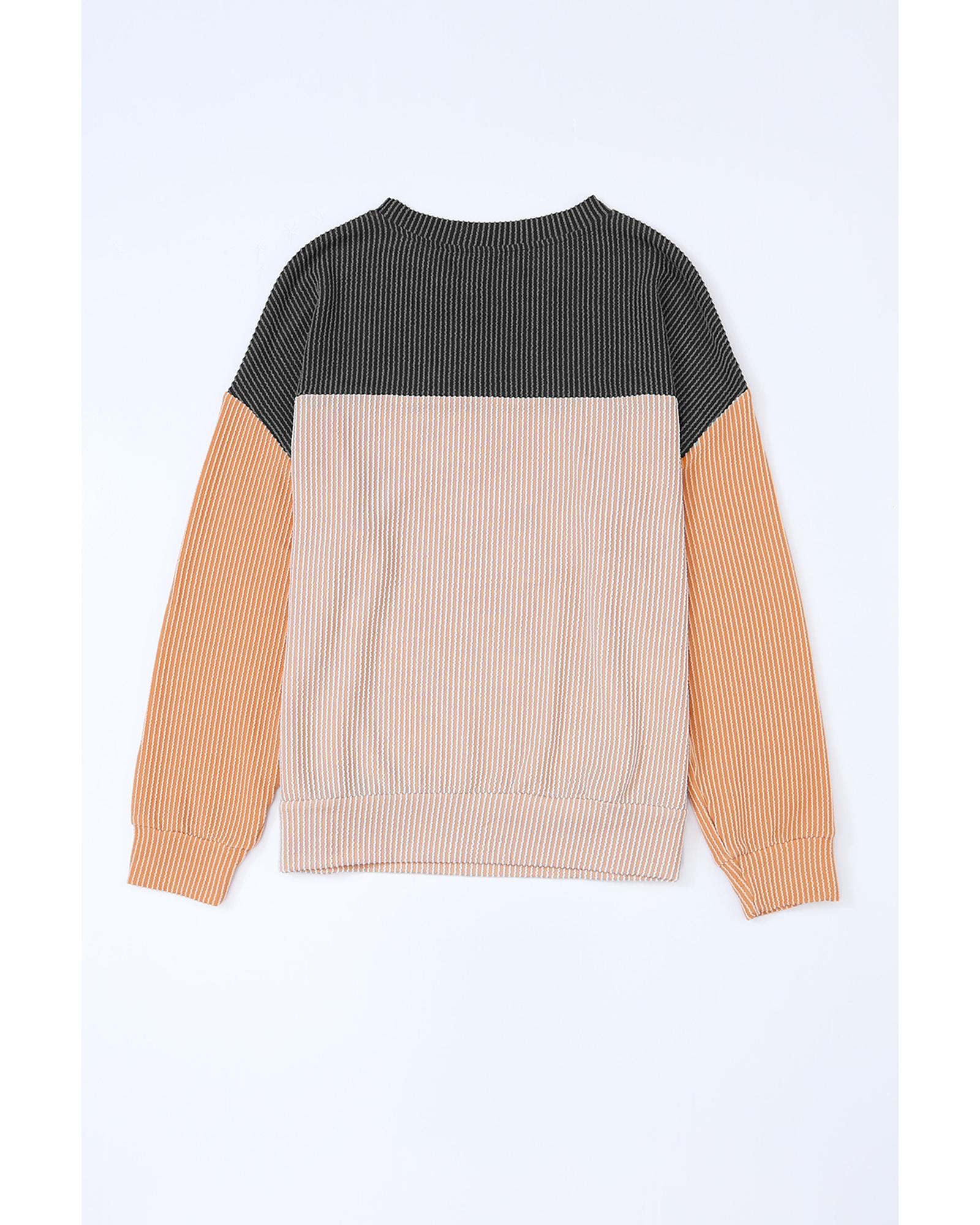 V539-AZEXDC25123172-2-XL-202508290705-00 Azura Exchange Color Block Long Sleeve Ribbed Loose Top - XL - Image 1