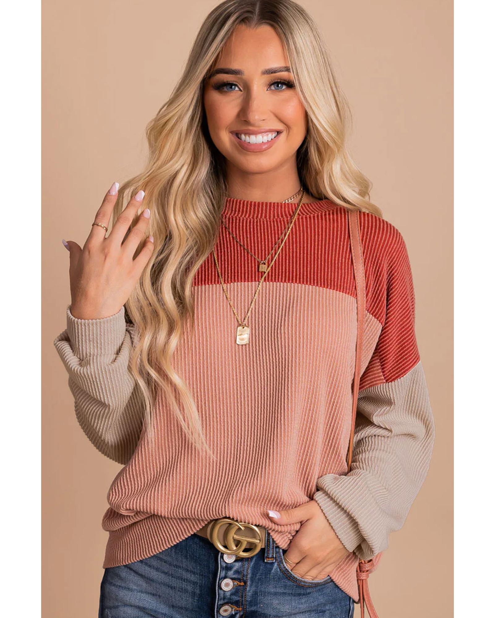 V539-AZEXDC25123172-3-XL-202508291120-00 Azura Exchange Long Sleeve Ribbed Loose Top - XL - Image 1