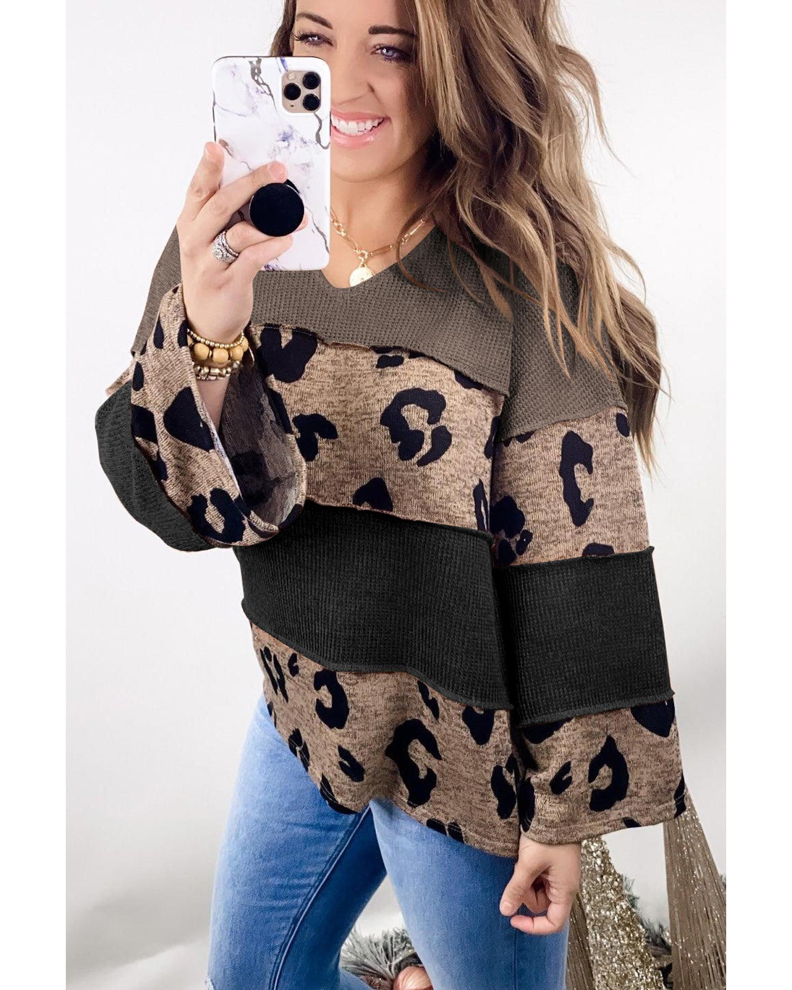 V539-AZEXDC25123271-P2022-L-202508271540-00 Multicolour Colorblock Patchwork V-Neck Loose Sleeve Knit Top - L - Image 1