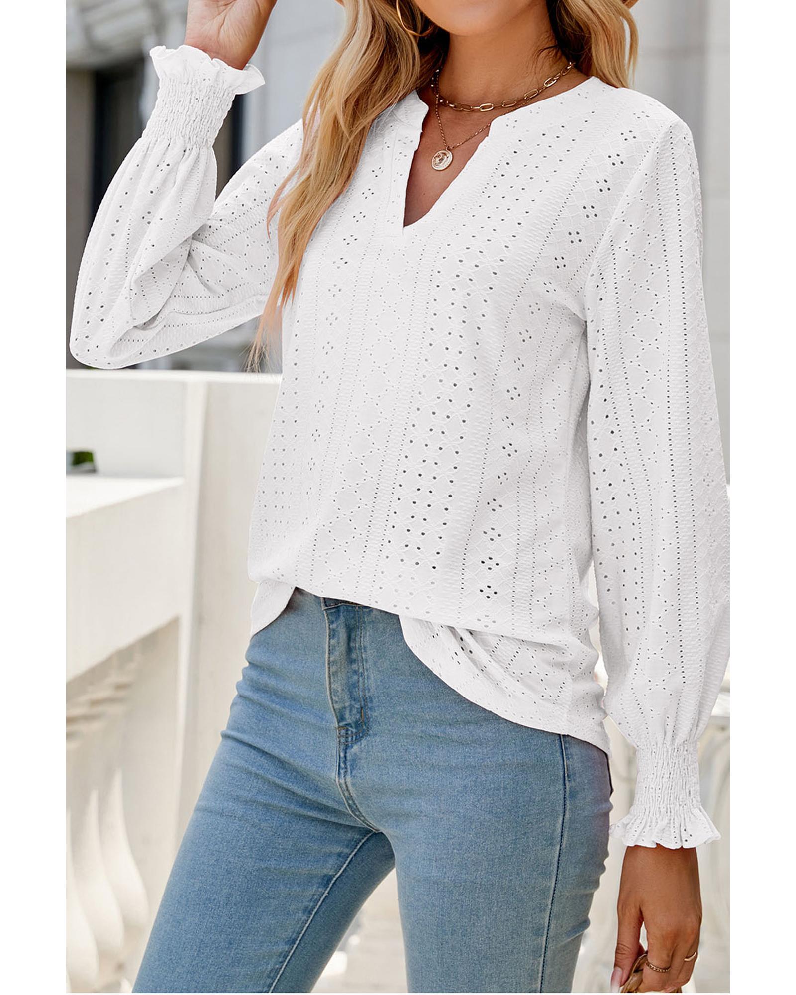 V539-AZEXDC25123536-1-L-202508290550-00 Azura Exchange Split Neck Textured Loose Blouse - L - Image 1