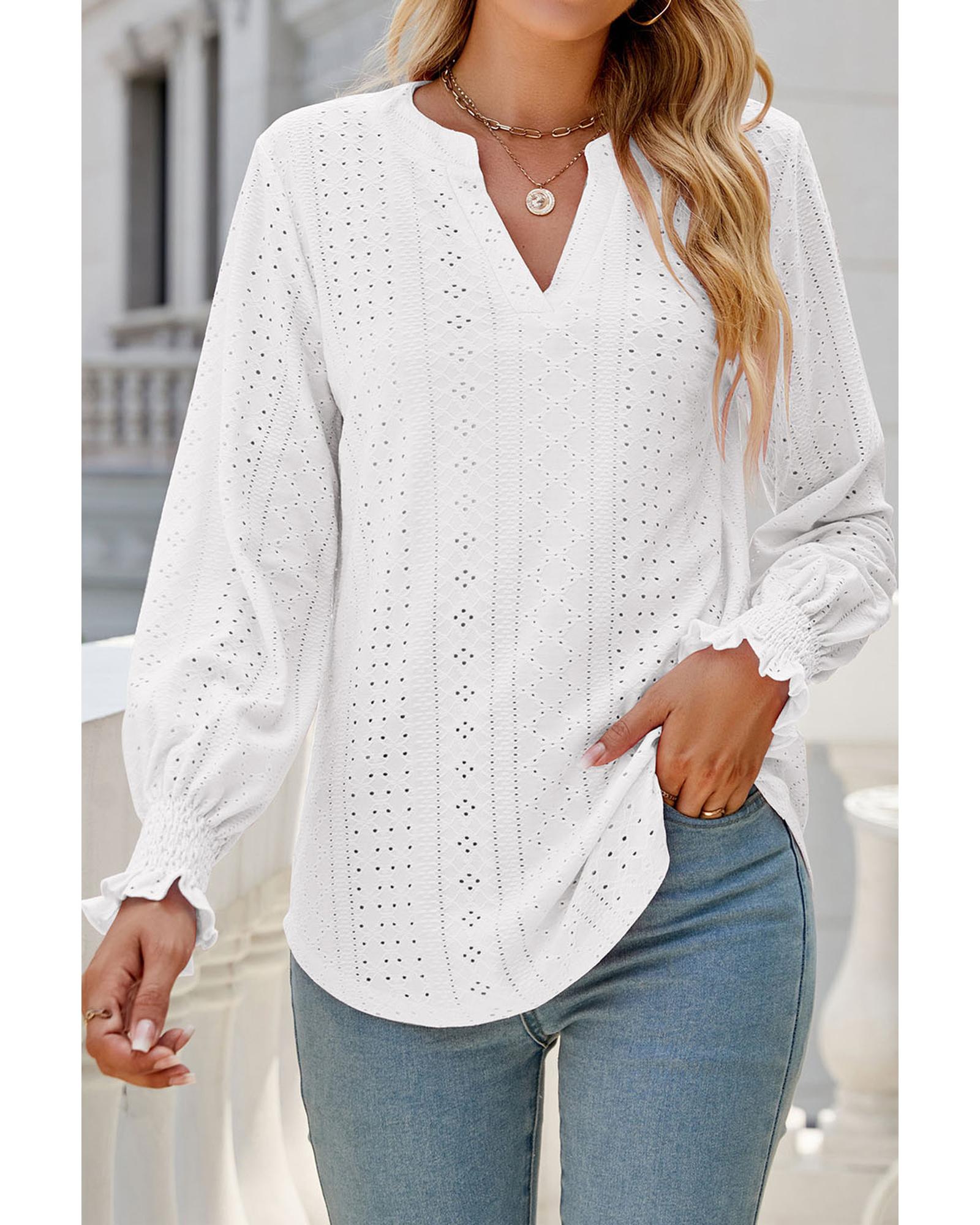 V539-AZEXDC25123536-1-S-202508290545-00 Azura Exchange Split Neck Textured Loose Blouse - S - Image 1