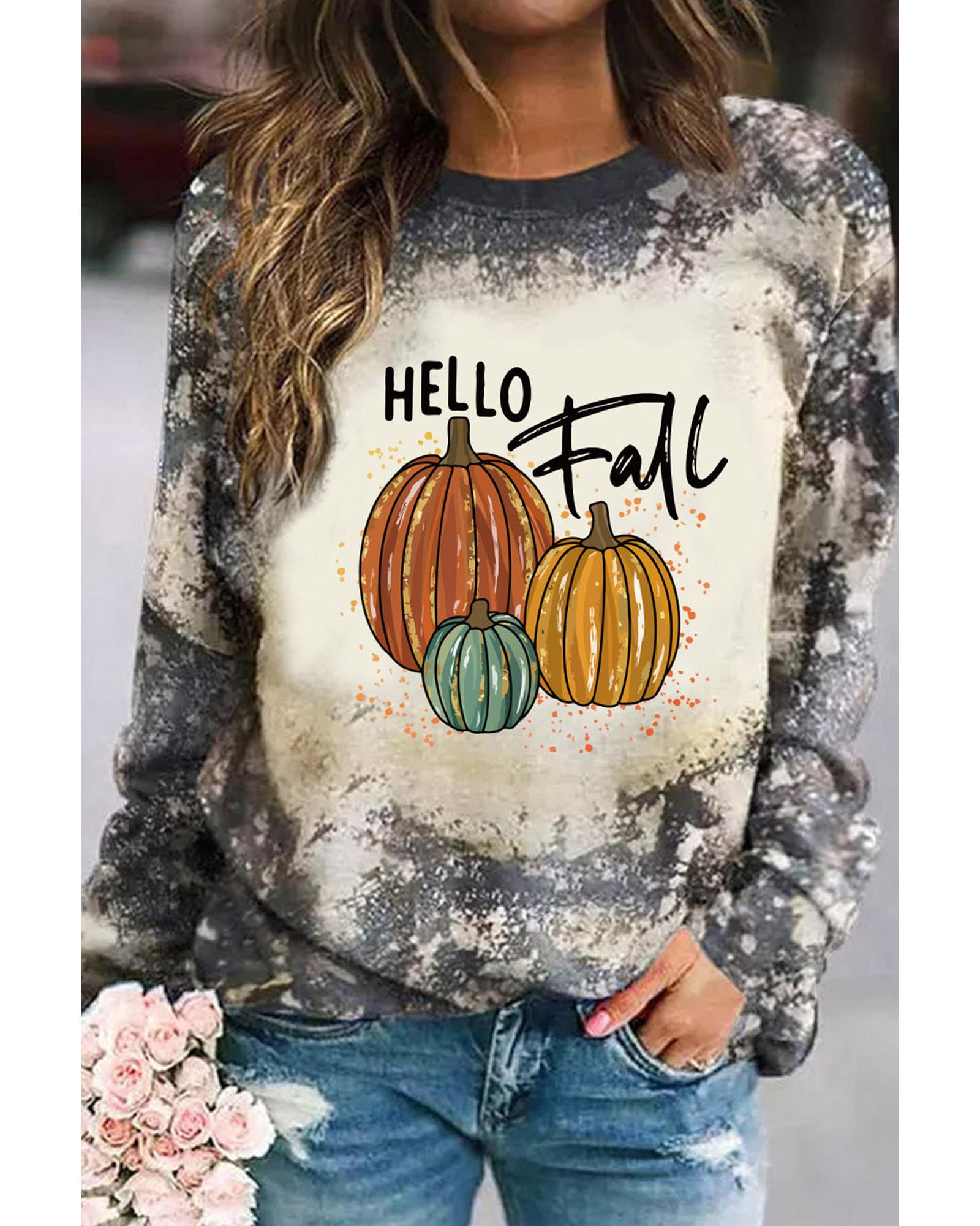 V539-AZEXDC25123836-22-M-202508290430-00 Azura Exchange Hello Fall Pumpkin Graphic Tie Dye Long Sleeve Top - M - Image 1