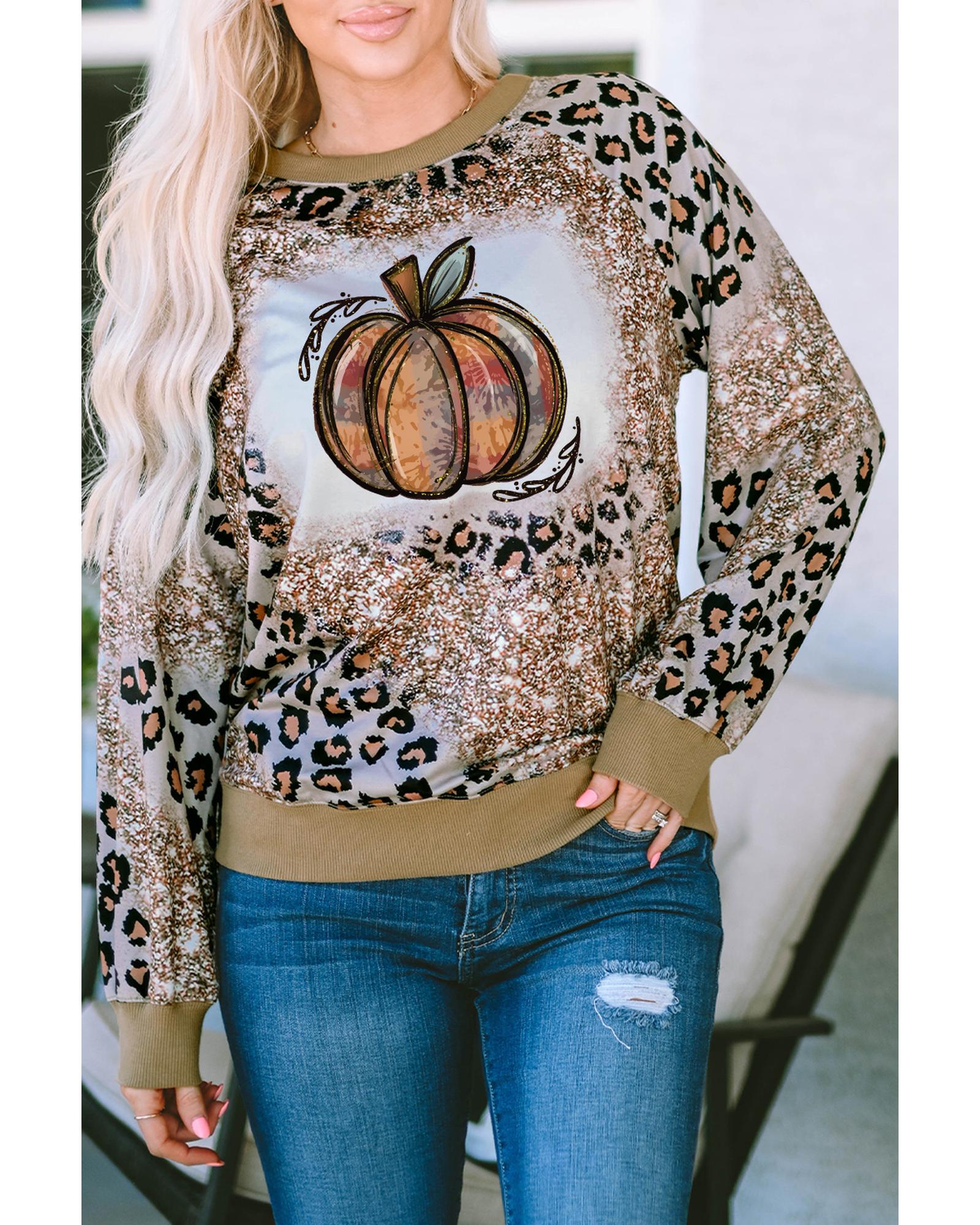 V539-AZEXDC25123841-20-L-202508261200-00 Azura Exchange Leopard Tie Dyed Graphic Long Sleeve Top - L - Image 1