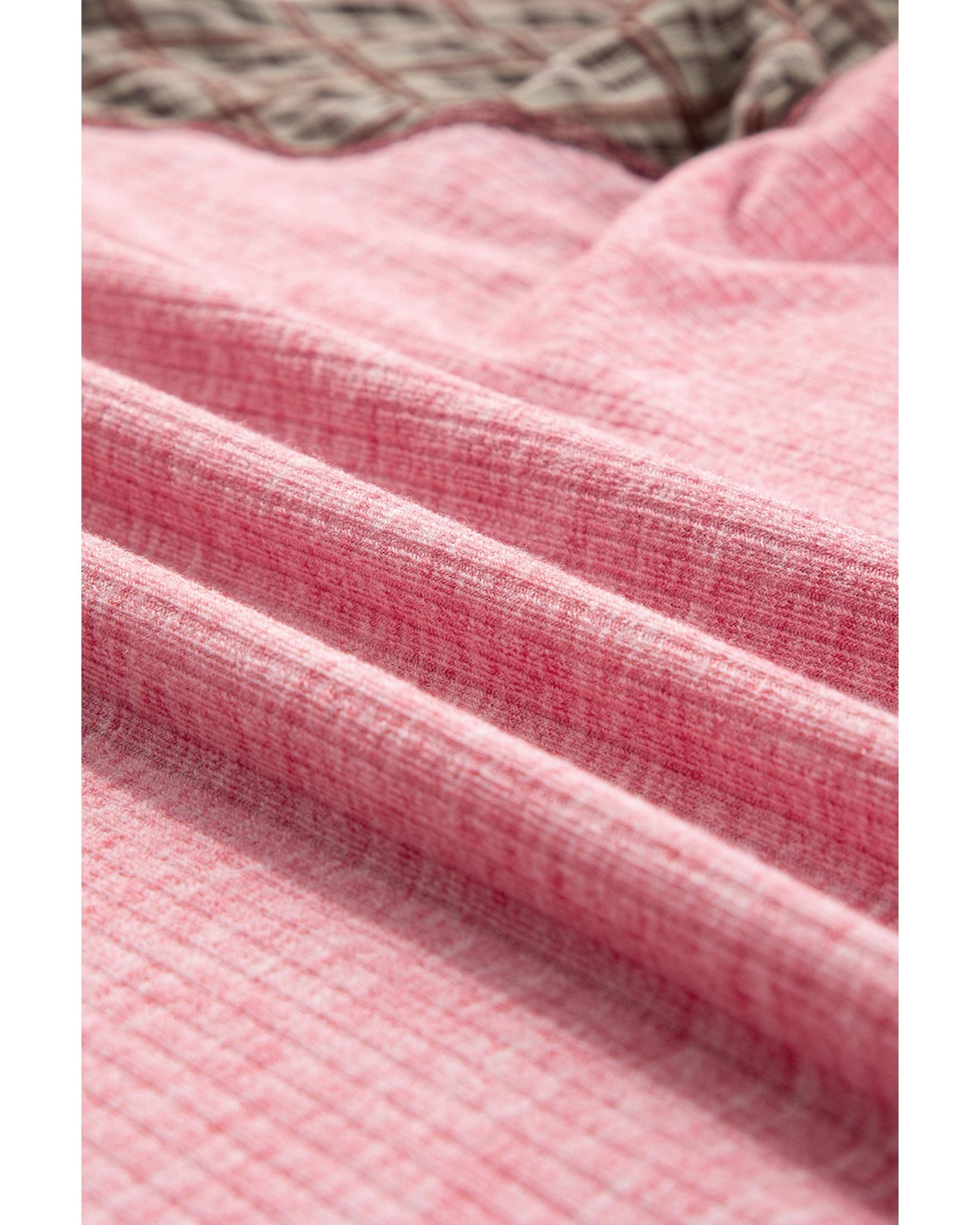 V539-AZEXDC25129155-P1410-M-202508270750-00 Fushia Mixed Print Raglan Sleeve Ribbed Knit Patchwork Blouse - M - Image 1