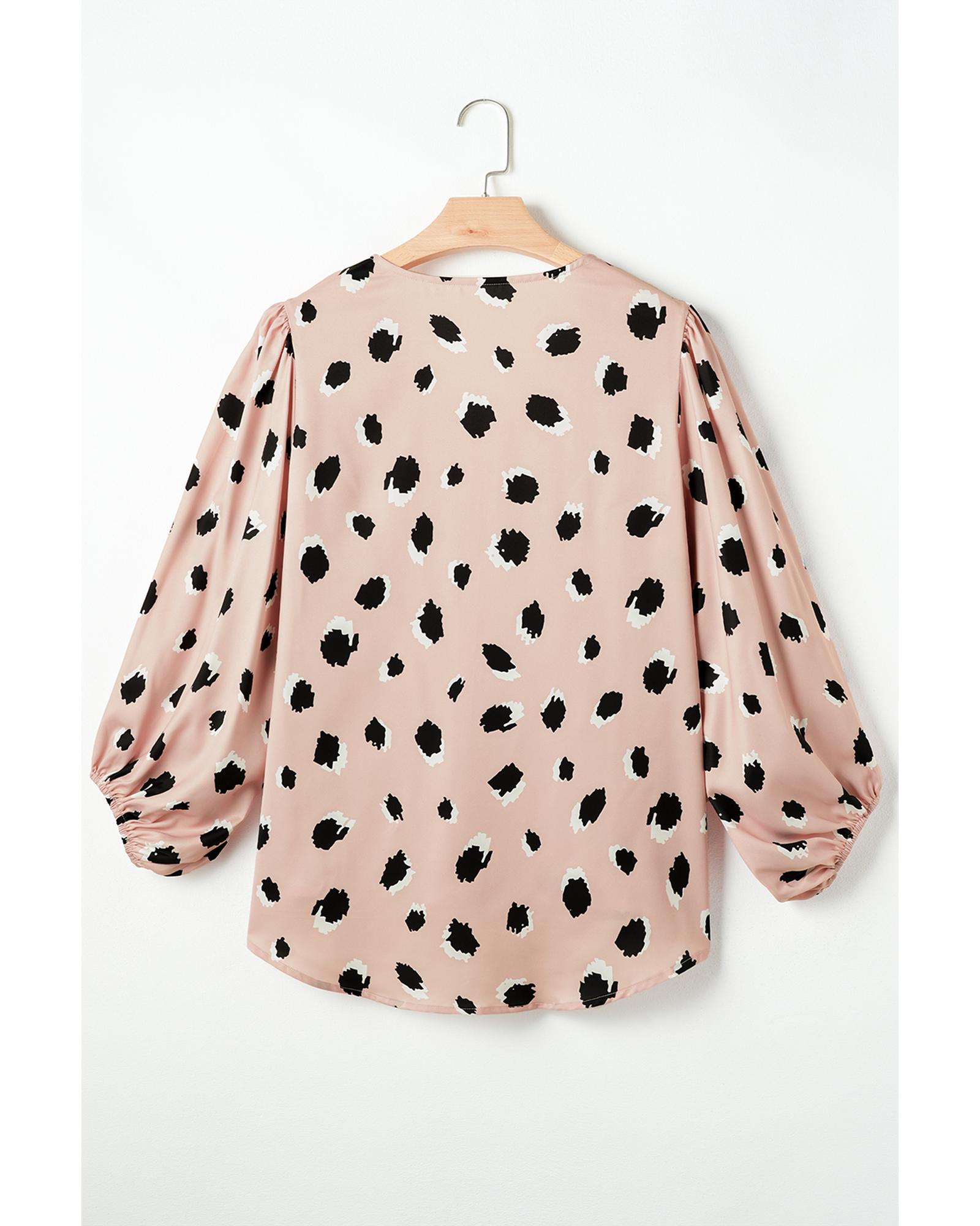 V539-AZEXDC25129160-P1620-XL-202508272305-00 Khaki Classic Leopard V Neck Bracelet Sleeve Blouse - XL - Image 1