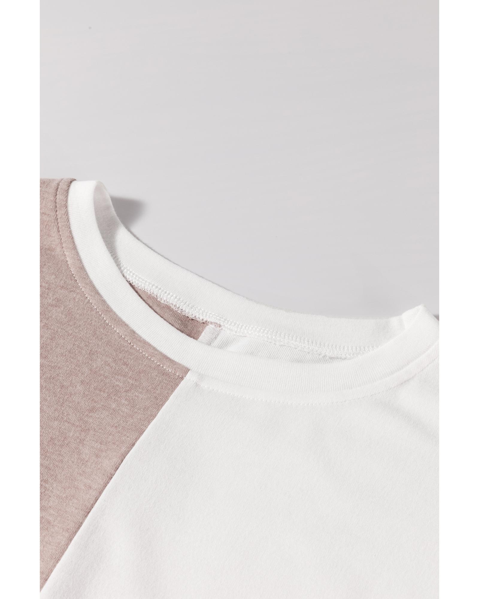 V539-AZEXDC25129587-P1622-L-202508270505-00 Khaki Colorblock Long Sleeve Crew Neck Top - L - Image 1
