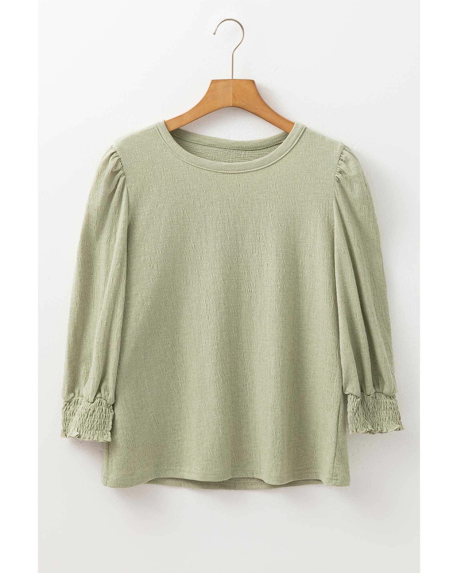 V539-AZEXDC25129841-P1209-L-202508270800-00 Laurel Green Textured Round Neck Half Sleeve Blouse - L - Image 1