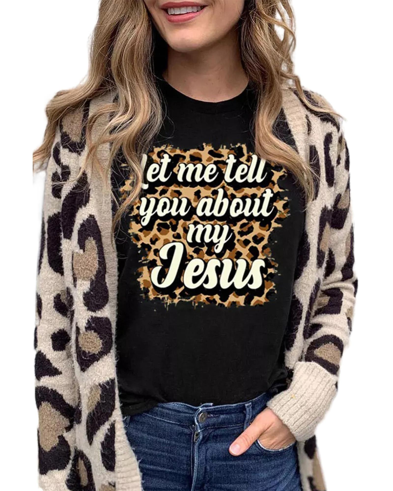 V539-AZEXDC25214105-2-S-202508262230-00 Azura Exchange Leopard Letter Print Crewneck Graphic Tee - S - Image 1