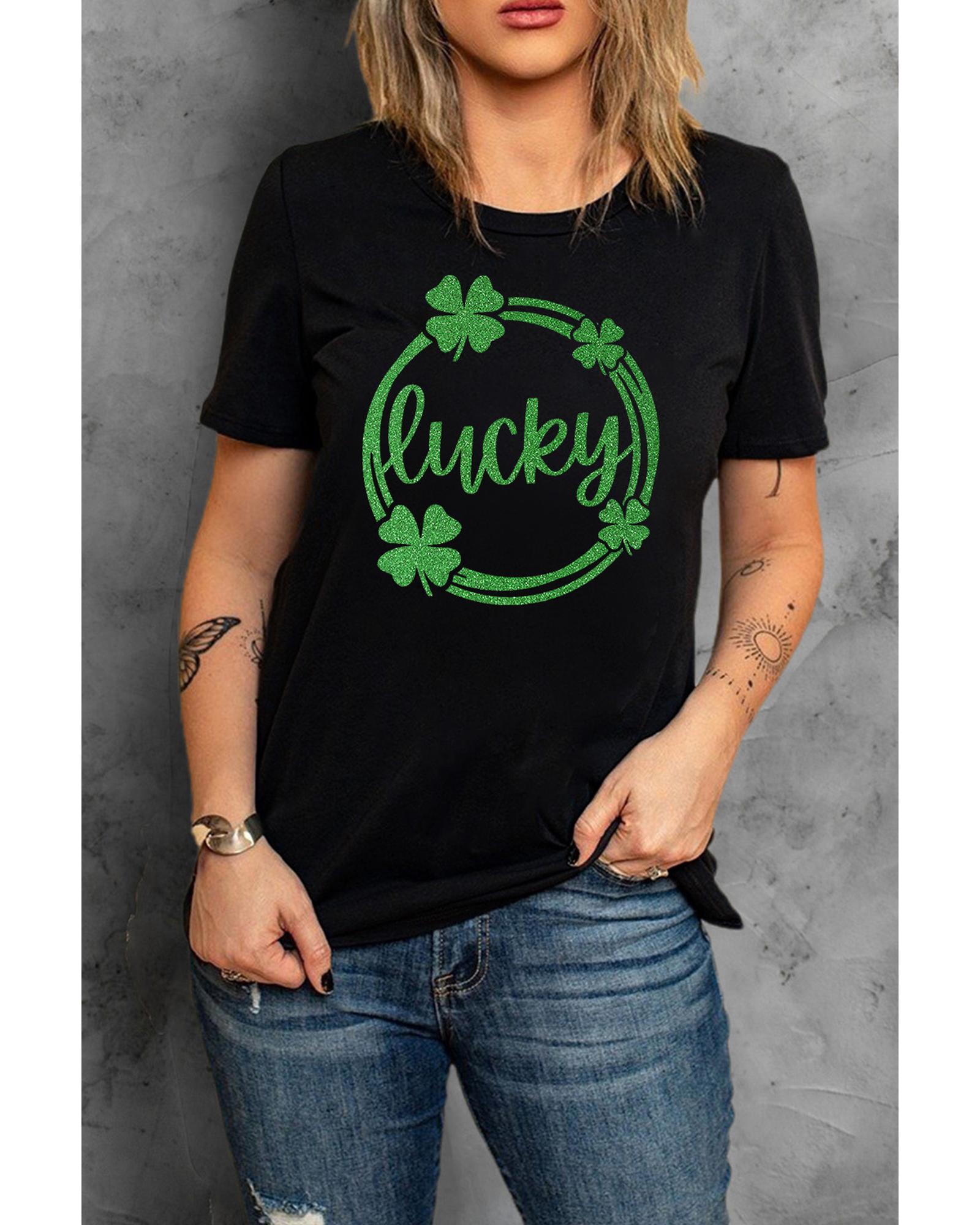 V539-AZEXDC25214162-2-L-202508251755-00 Azura Exchange Sequin Lucky Clover Print T-shirt - L - Image 1