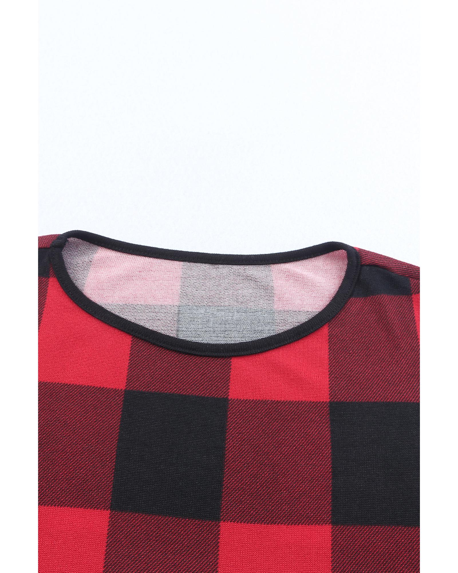 V539-AZEXDC2521489-20-M-202508270920-00 Plaid Print Leopard Splicing Striped Color Block Long Sleeve Top - M - Image 1