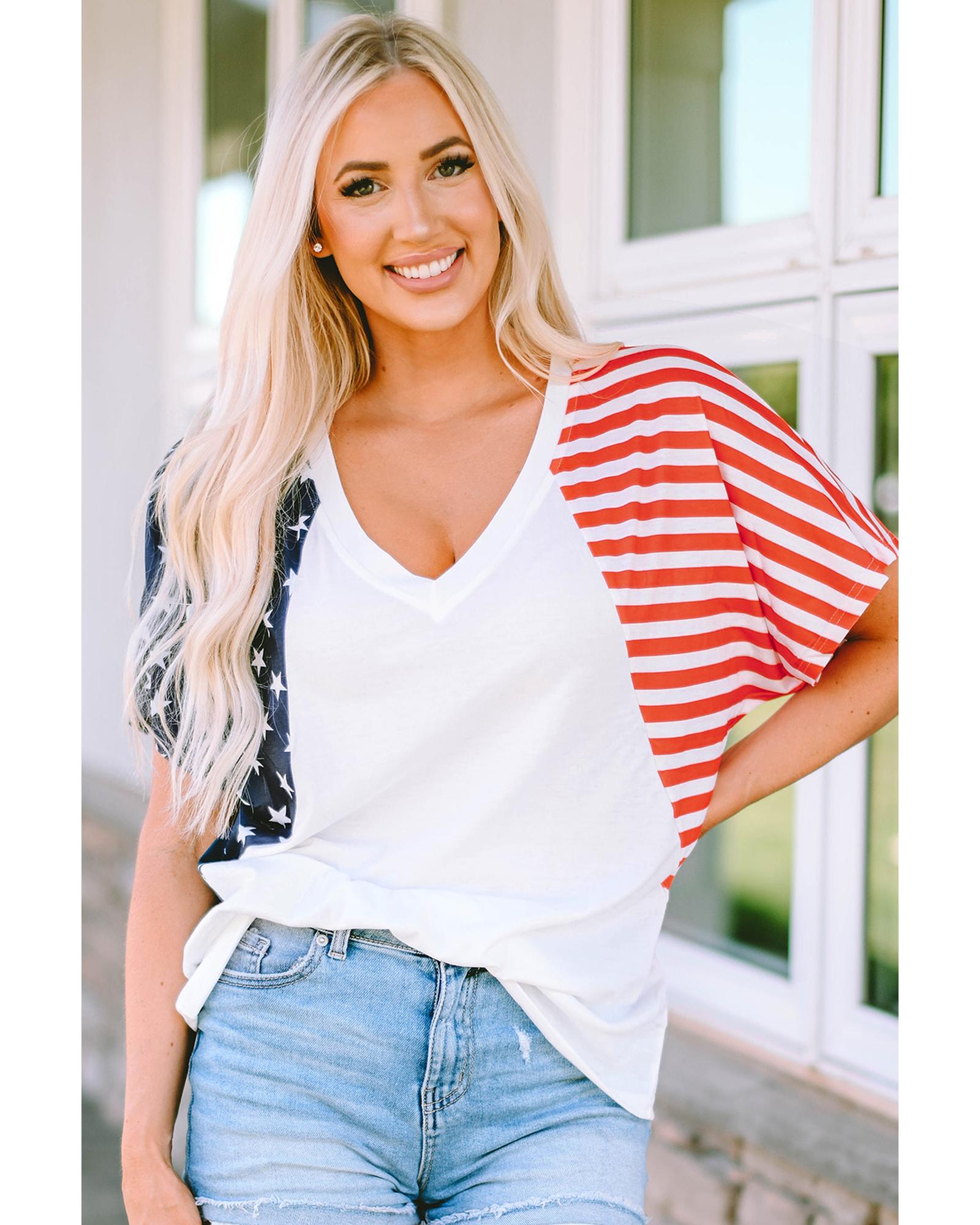 V539-AZEXDC25215200-1-S-161375-00 Azura Exchange Stars and Stripes V Neck Tee - S - Image 1