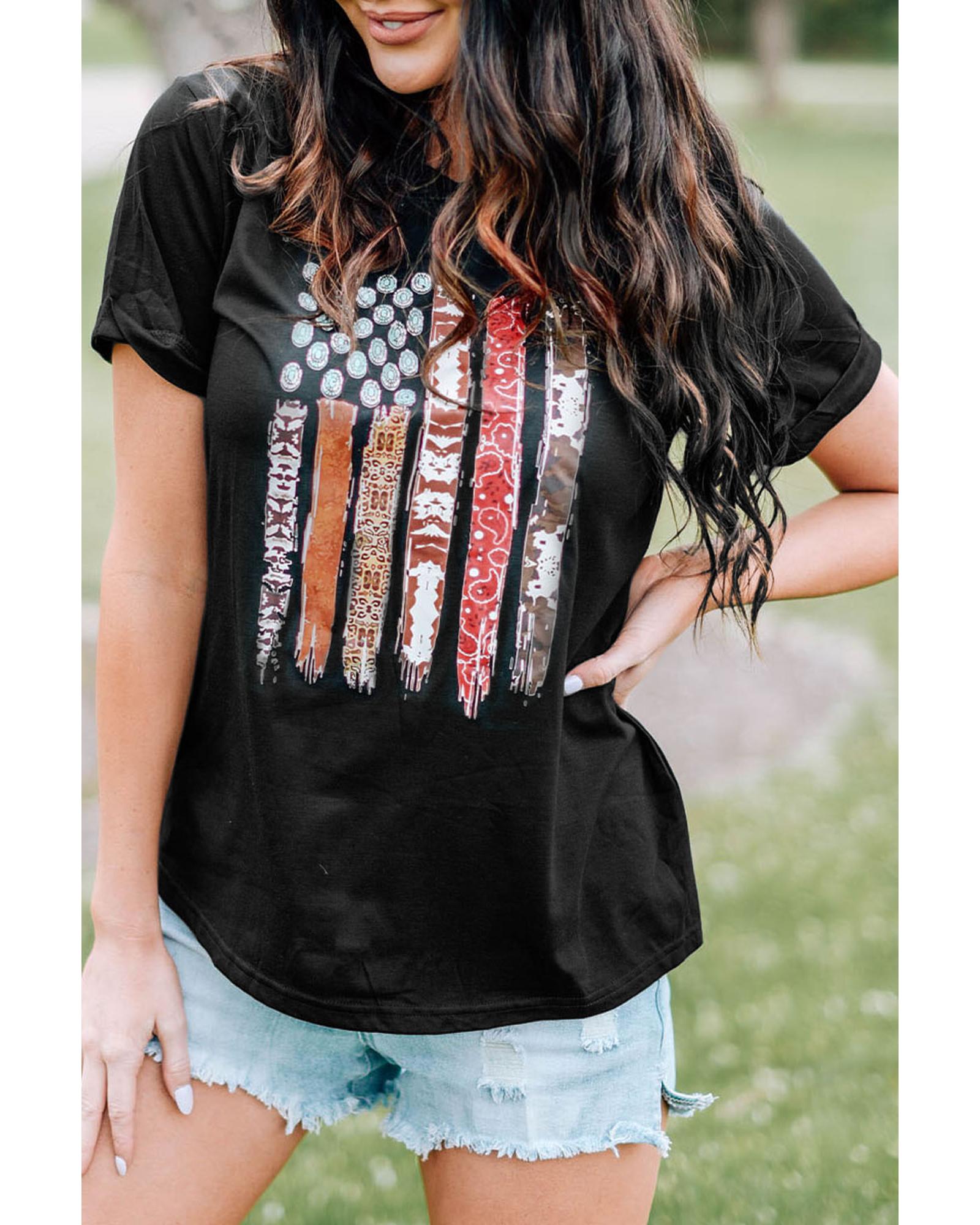 V539-AZEXDC25215409-2-2XL-202508270555-00 Azura Exchange American Flag Print Short Sleeve Graphic Tee - 2XL - Image 1