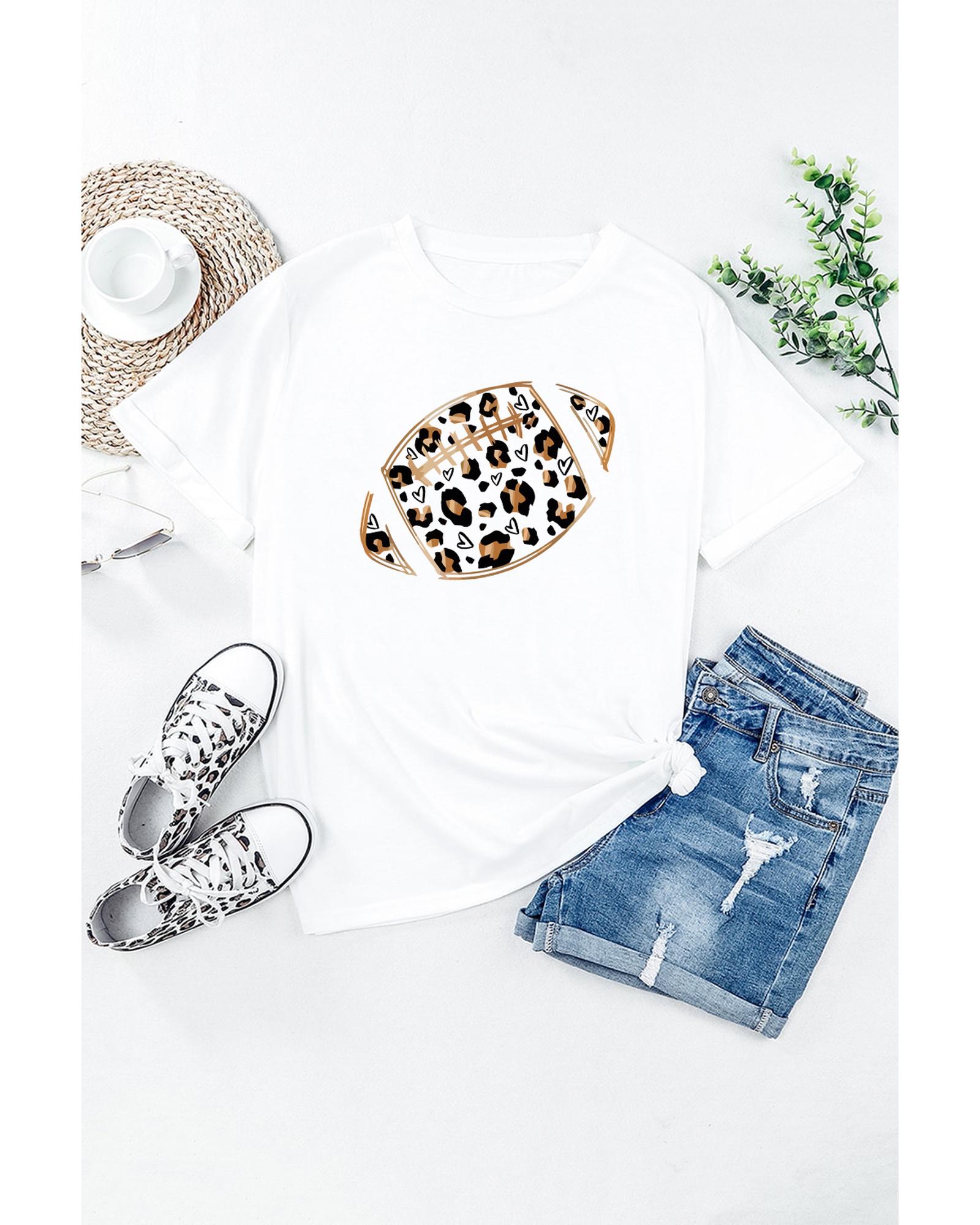 V539-AZEXDC25218365-1-2XL-202508272120-00 Azura Exchange White Leopard Heart Shape Rugby Print Short Sleeve T Shirt - 2XL - Image 1