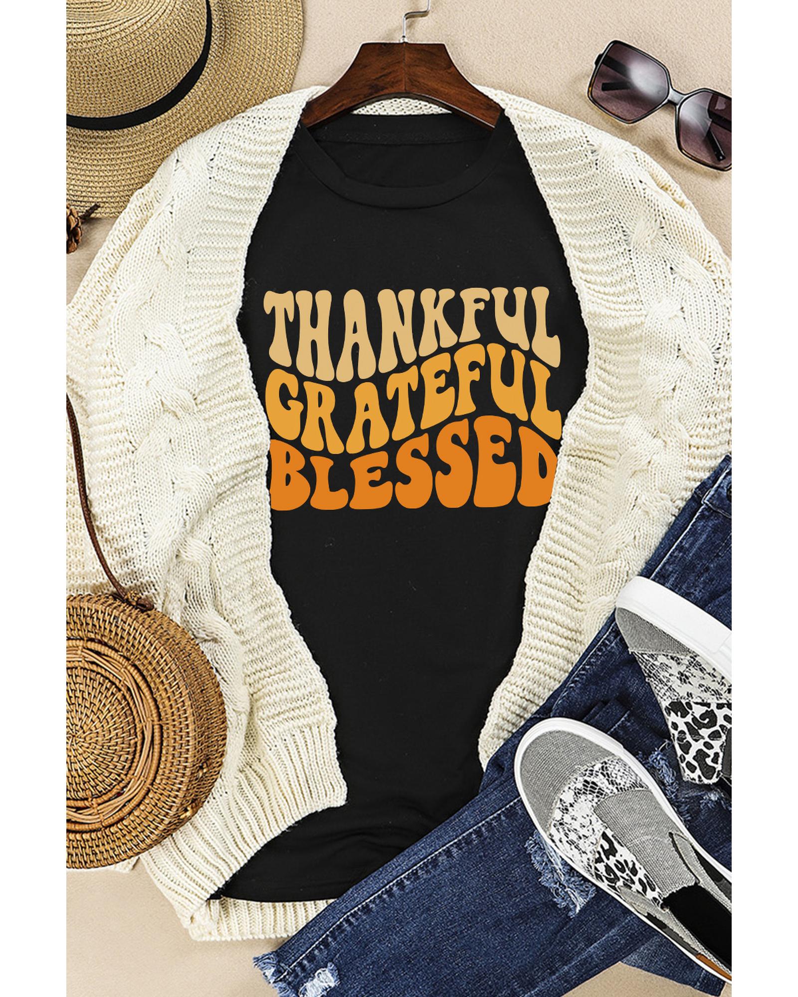V539-AZEXDC25218936-2-L-202508252320-00 Azura Exchange Thankful Grateful Blessed Graphic Tee - L - Image 1