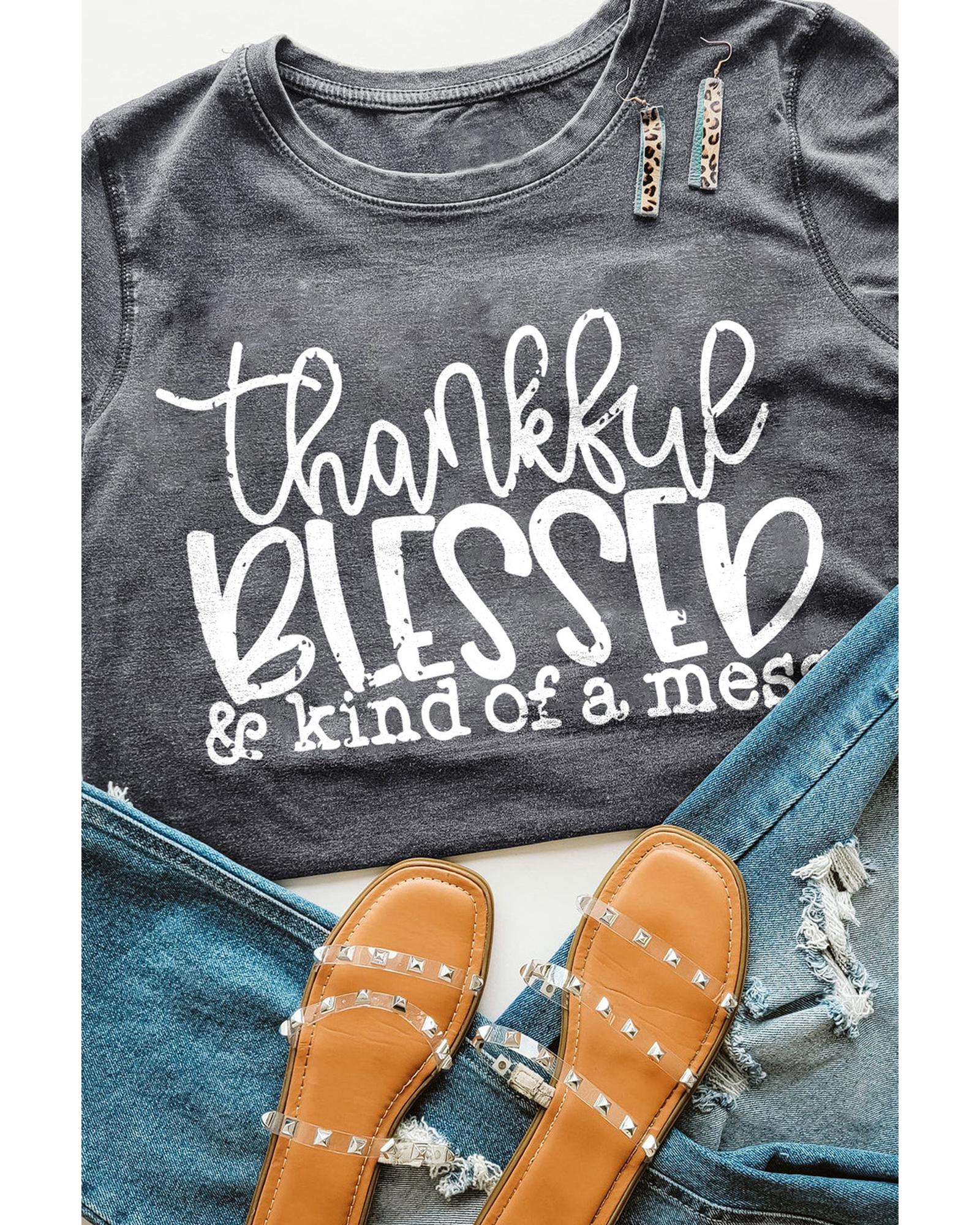 V539-AZEXDC25218951-11-L-202508260530-00 Azura Exchange BLESSED Graphic Print Crew Neck T-Shirt - L - Image 1