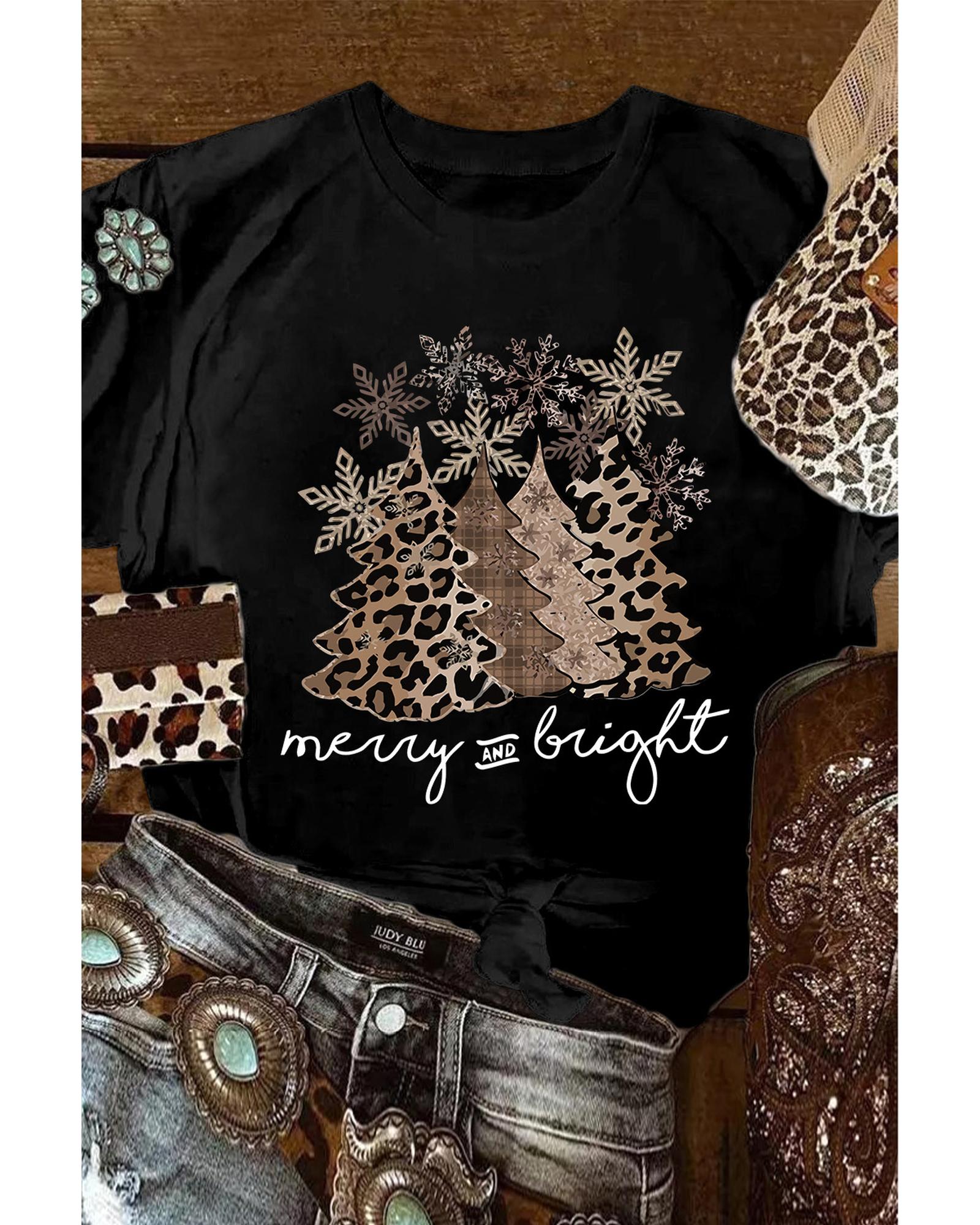 V539-AZEXDC25219027-2-L-202508261855-00 Azura Exchange Leopard Christmas Tree Graphic Print T-Shirt - L - Image 1