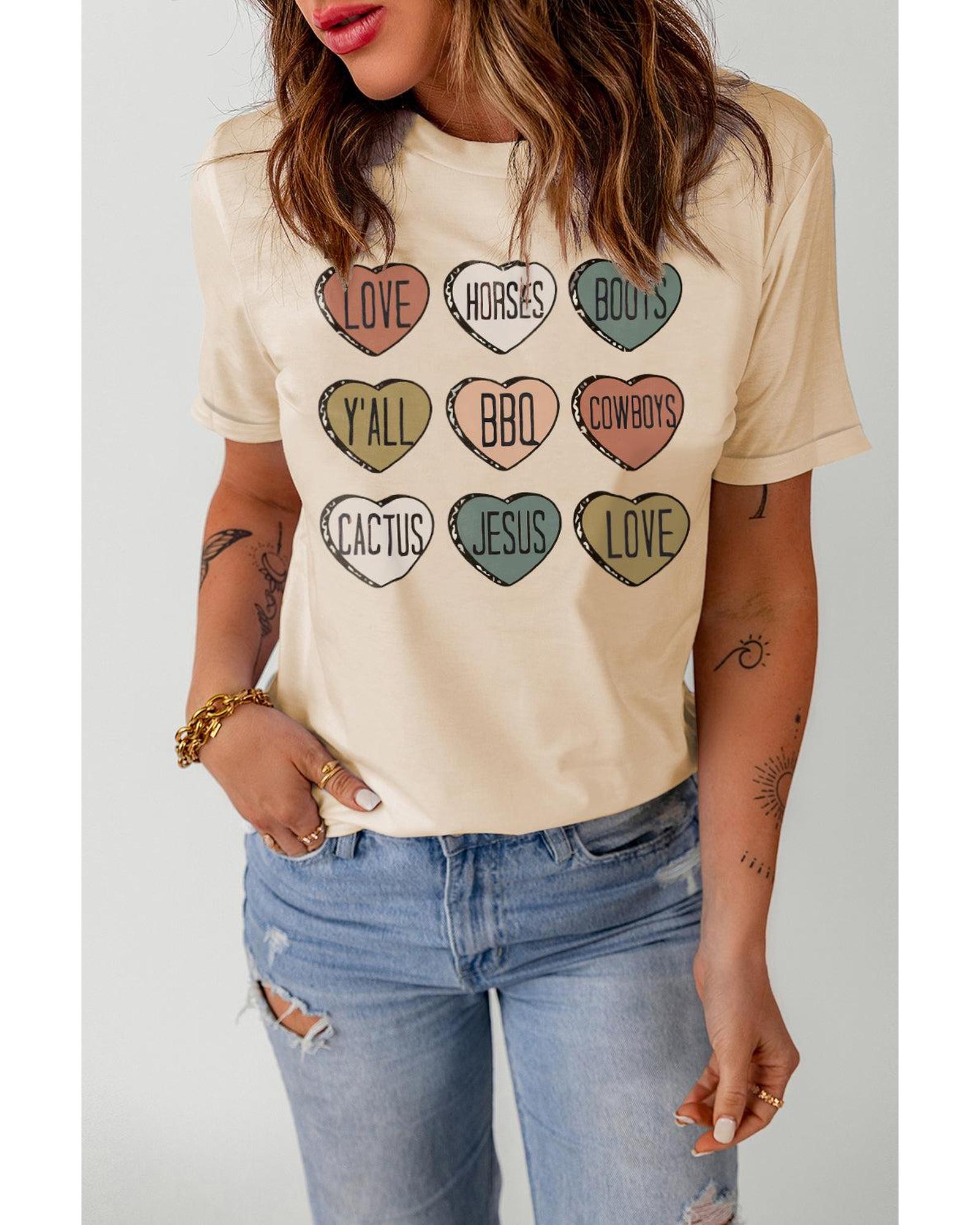 V539-AZEXDC25219287-16-M-202508260625-00 Azura Exchange Heart Shaped Letters Print Crewneck Graphic Tee - M - Image 1